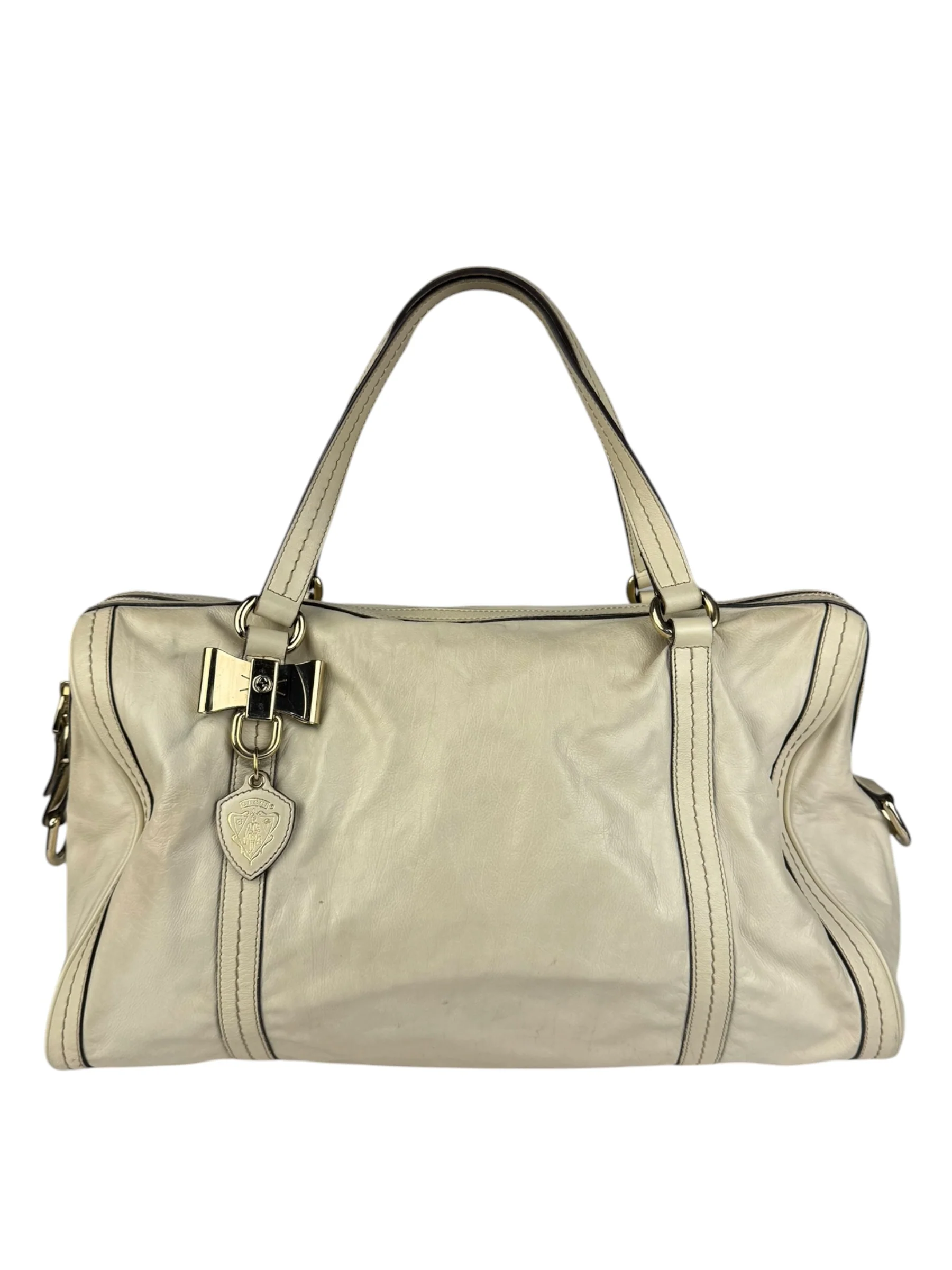 Gucci Ivory Leather Vintage Duchessa Boston Handbag