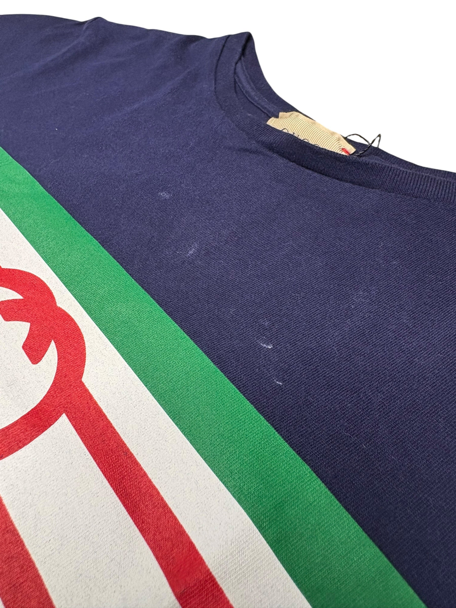 Gucci Navy Striped Logo Baby Tee - Image 4