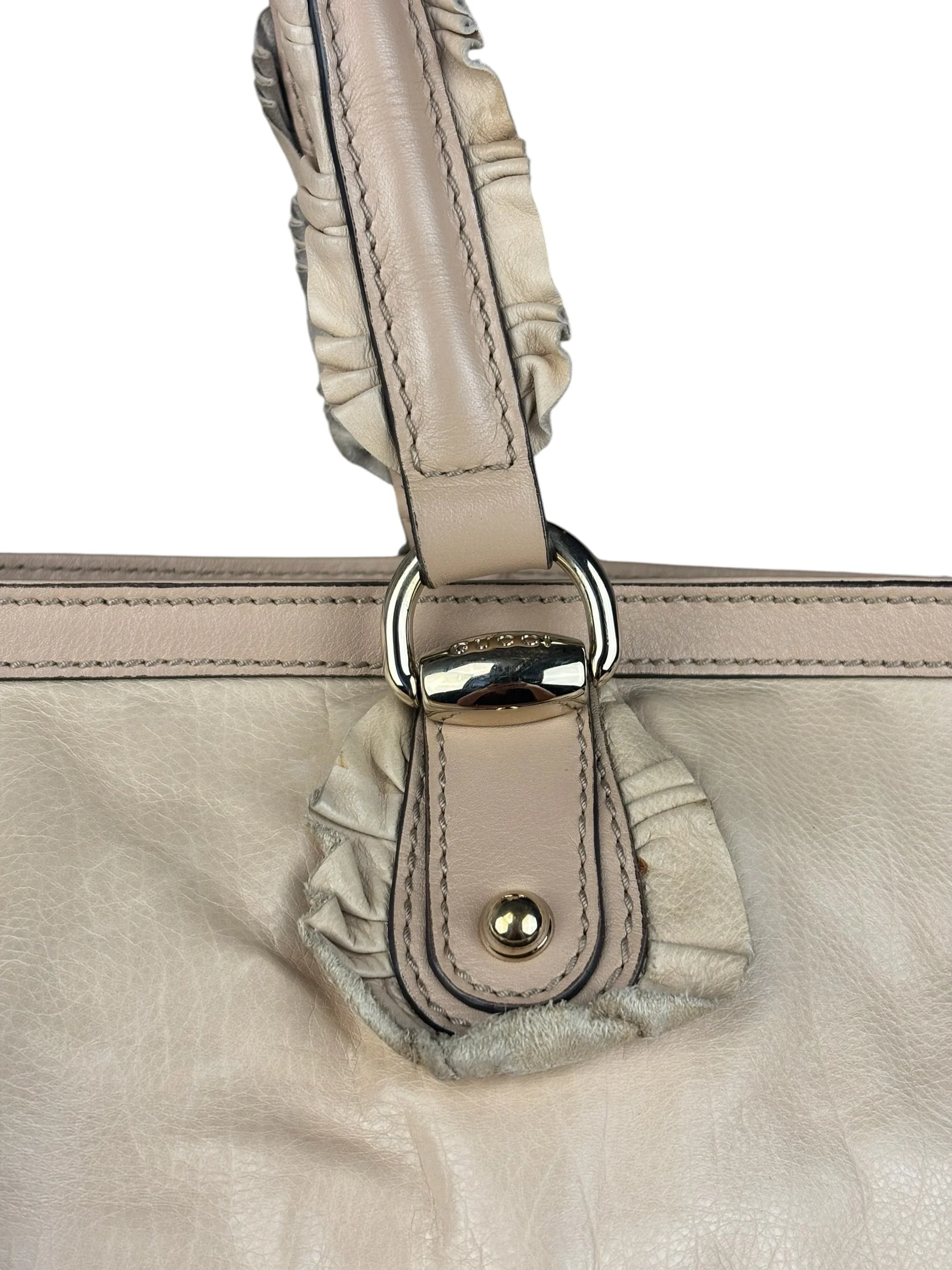 Gucci Vintage Beige Leather Ruched Handle Tote - Image 14