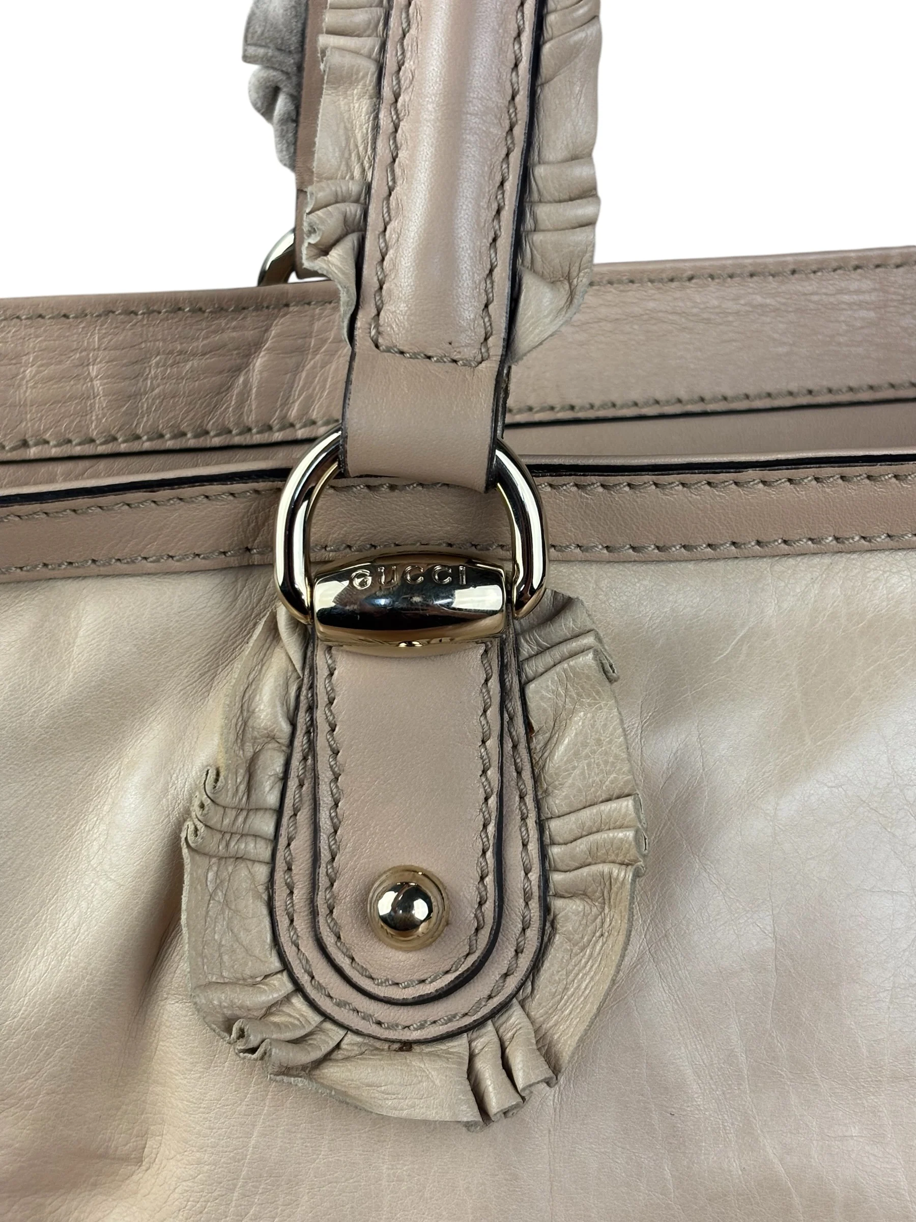 Gucci Vintage Beige Leather Ruched Handle Tote - Image 15