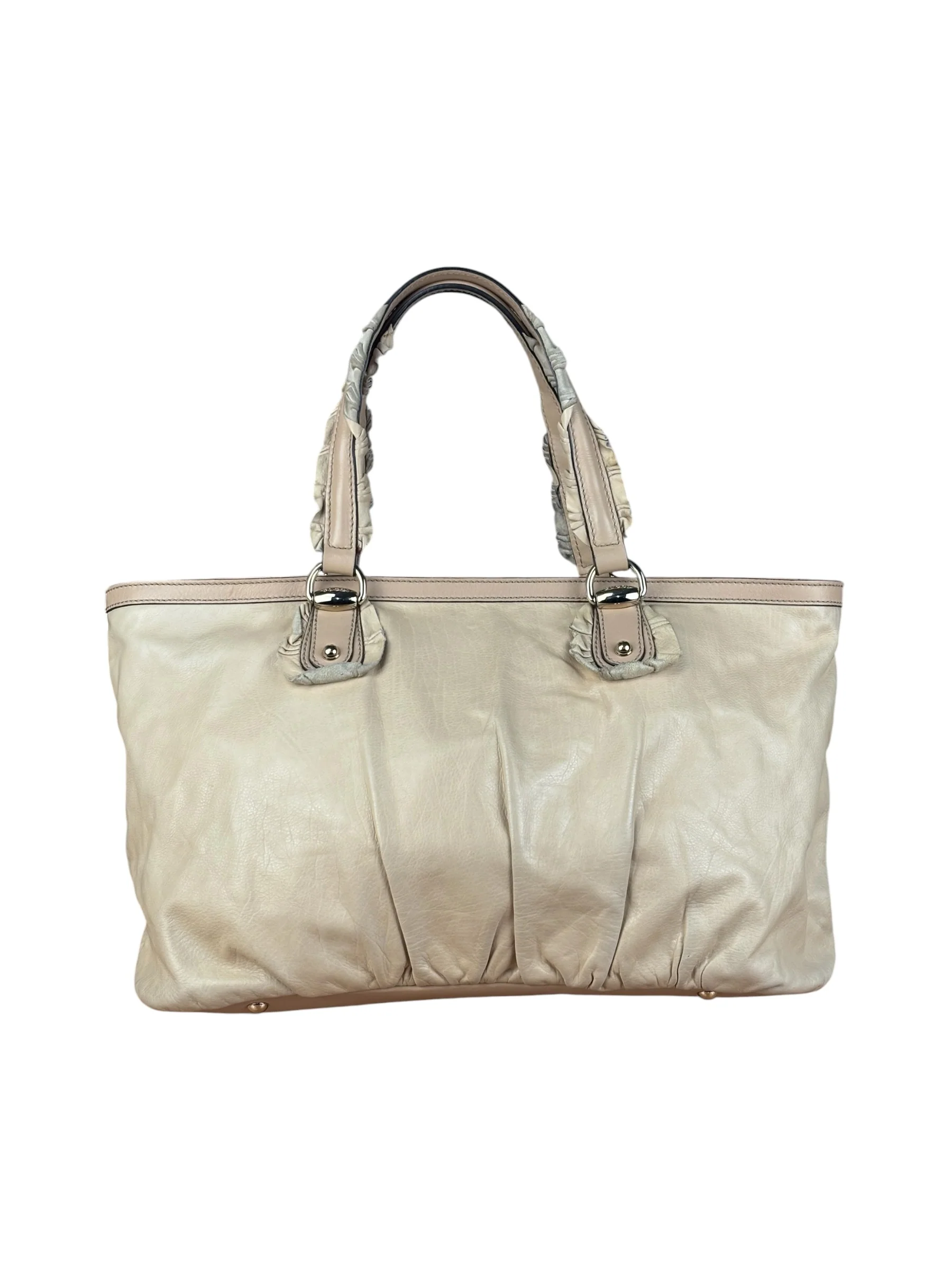 Gucci Vintage Beige Leather Ruched Handle Tote - Image 2