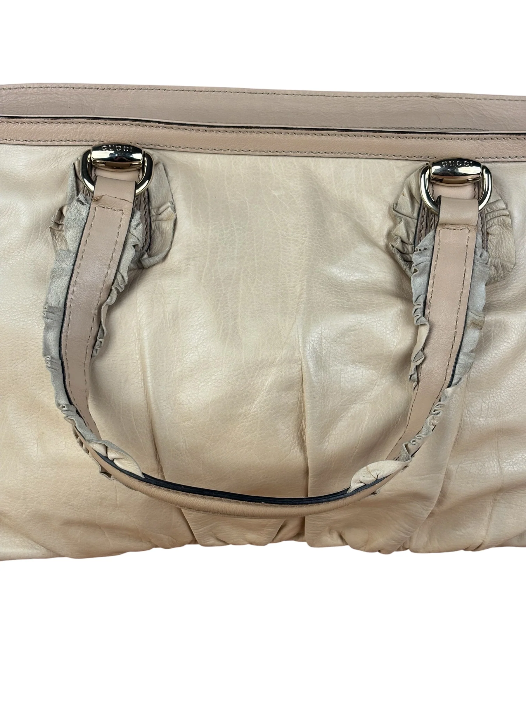 Gucci Vintage Beige Leather Ruched Handle Tote - Image 20