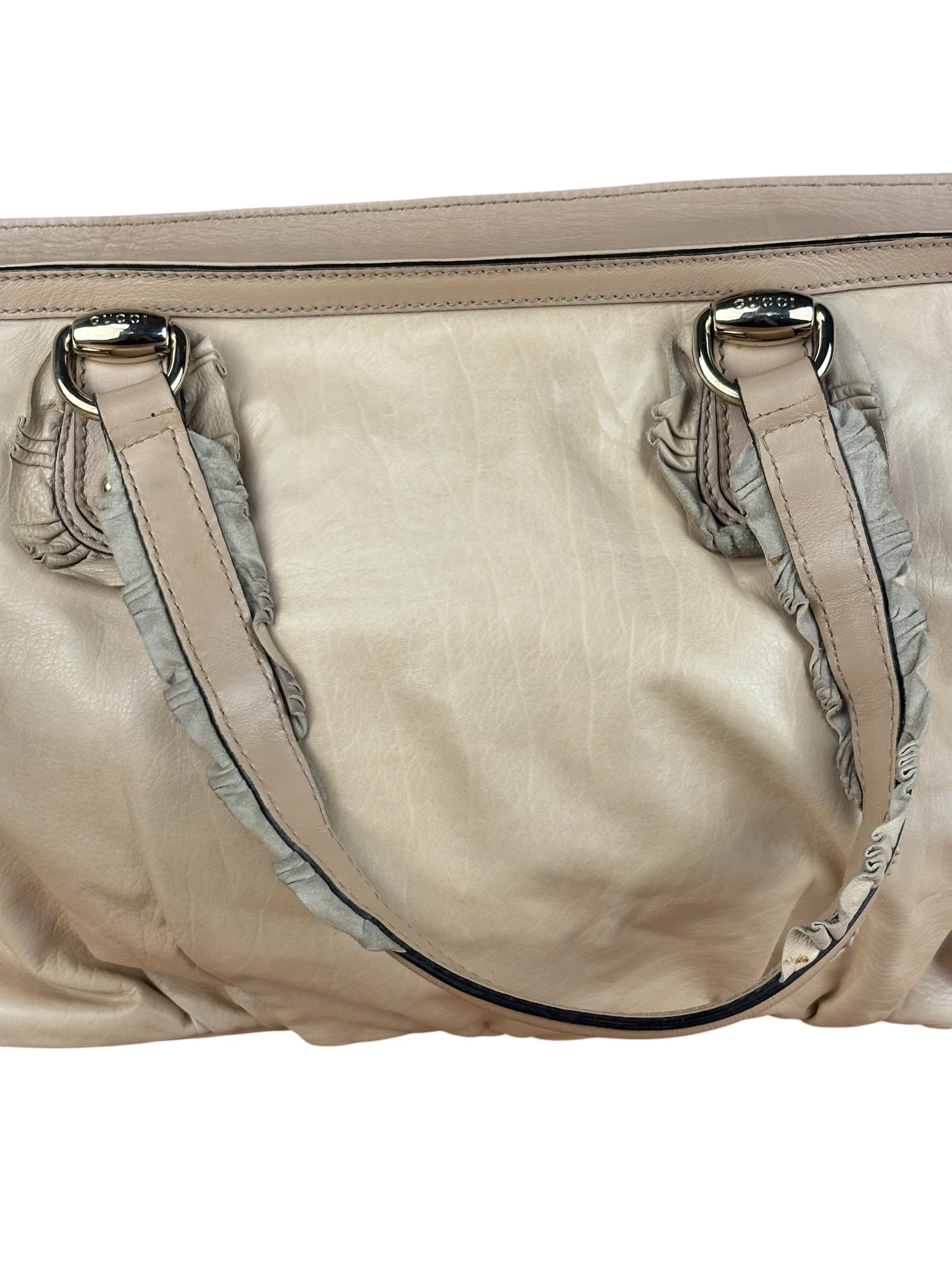Gucci Vintage Beige Leather Ruched Handle Tote - Image 21