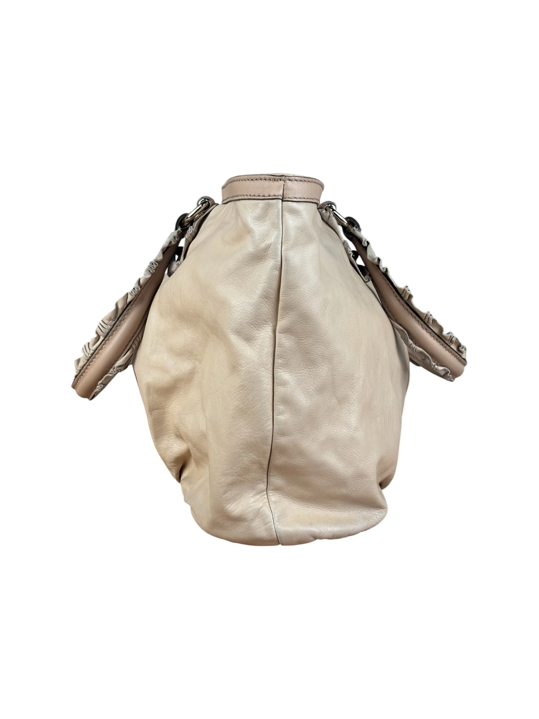 Gucci Vintage Beige Leather Ruched Handle Tote - Image 3