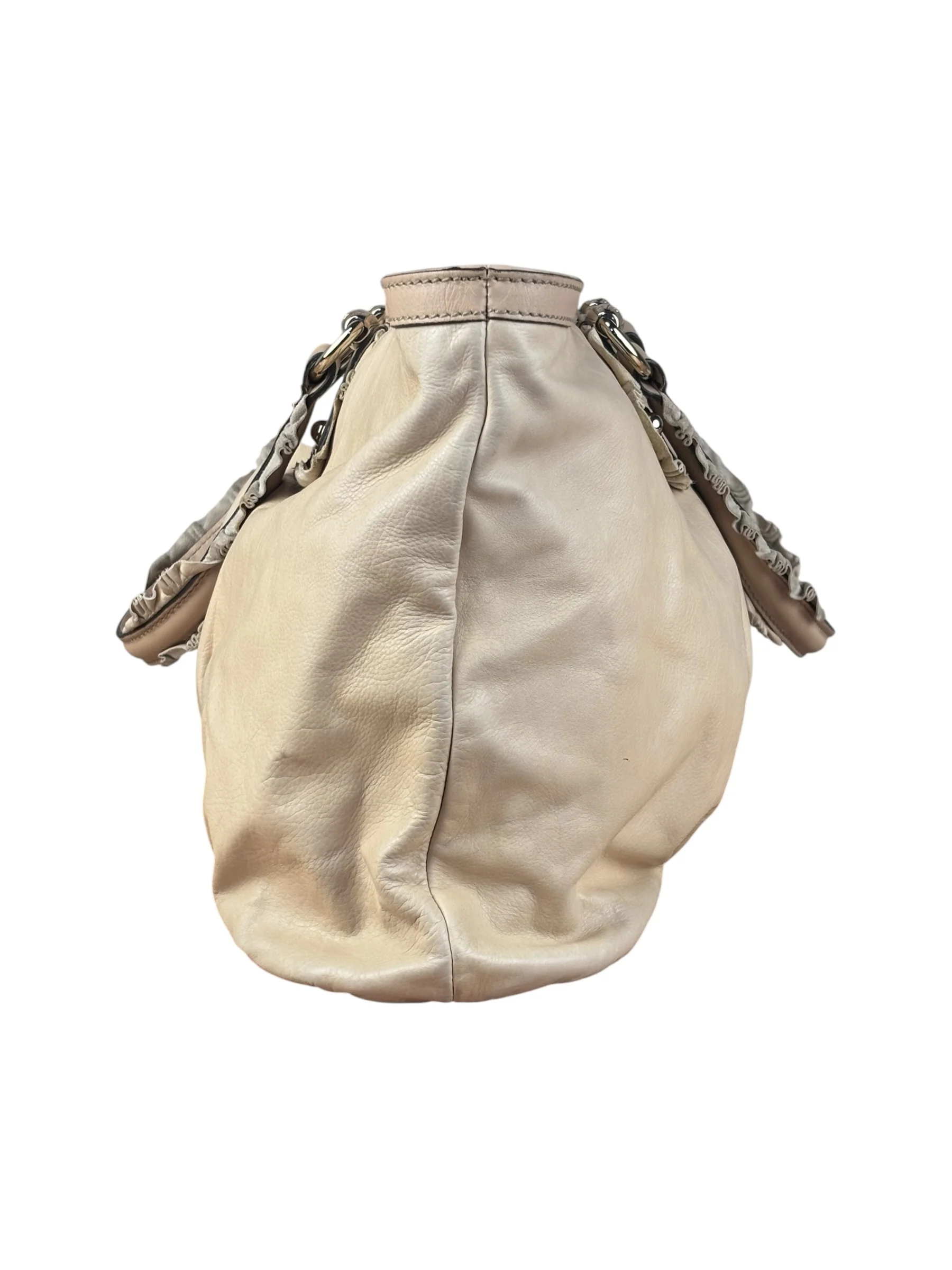Gucci Vintage Beige Leather Ruched Handle Tote - Image 4