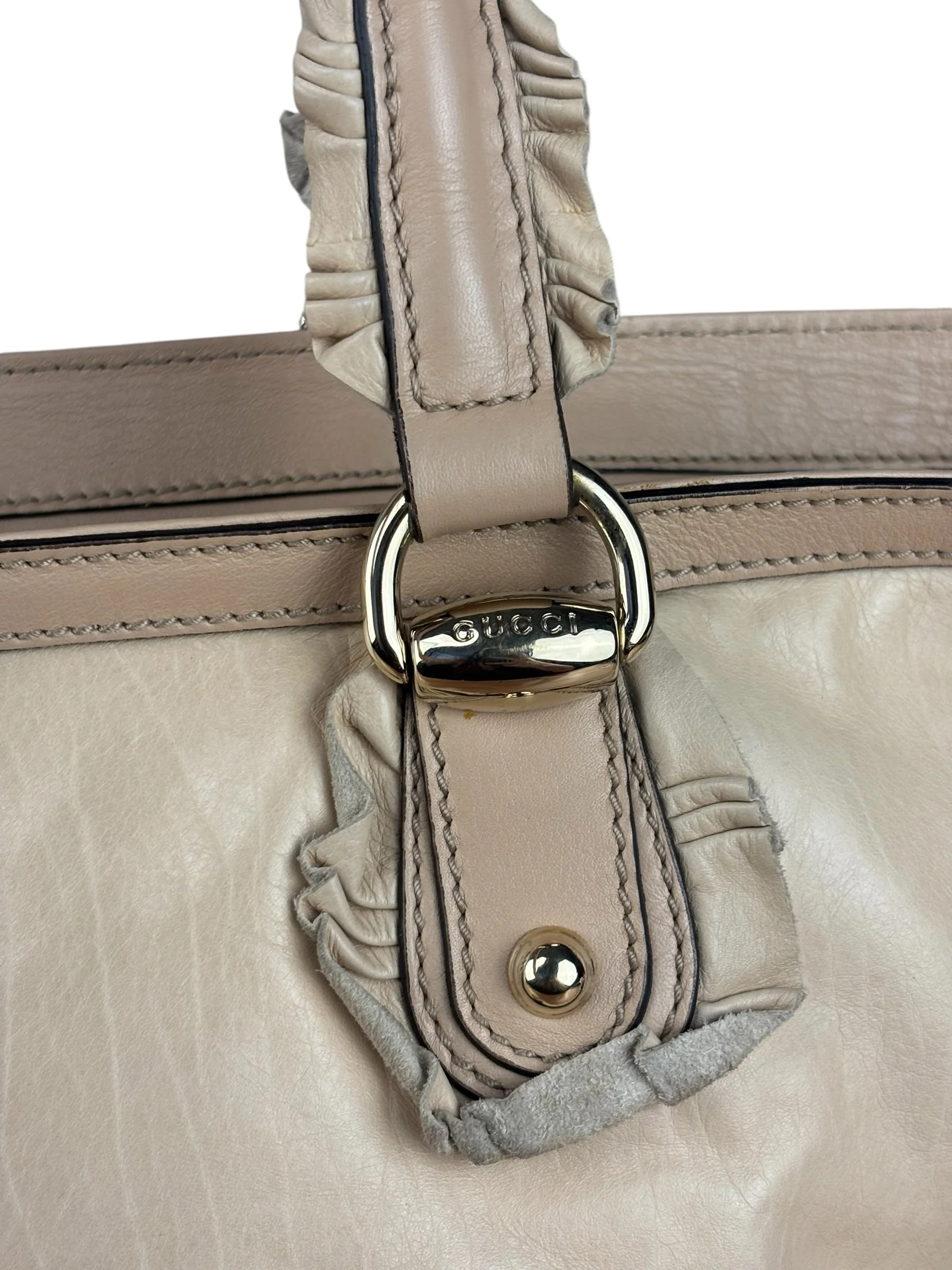 Gucci Vintage Beige Leather Ruched Handle Tote - Image 5