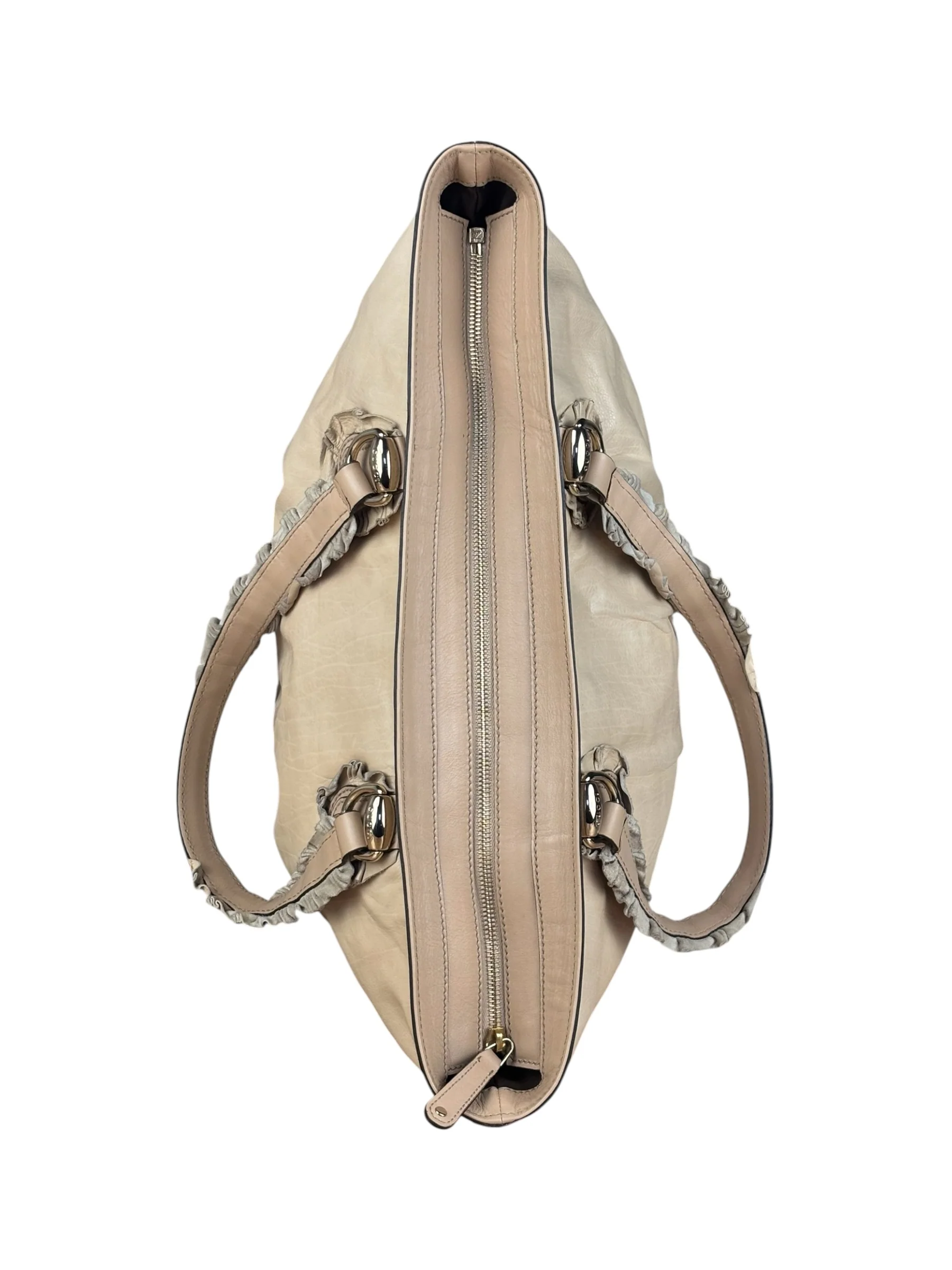 Gucci Vintage Beige Leather Ruched Handle Tote - Image 8