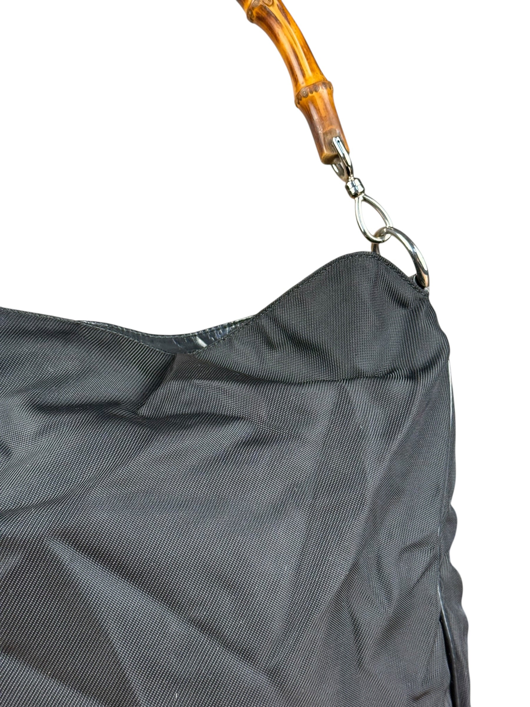 Gucci Vintage Black Canvas Bamboo Handle Bag - Image 3