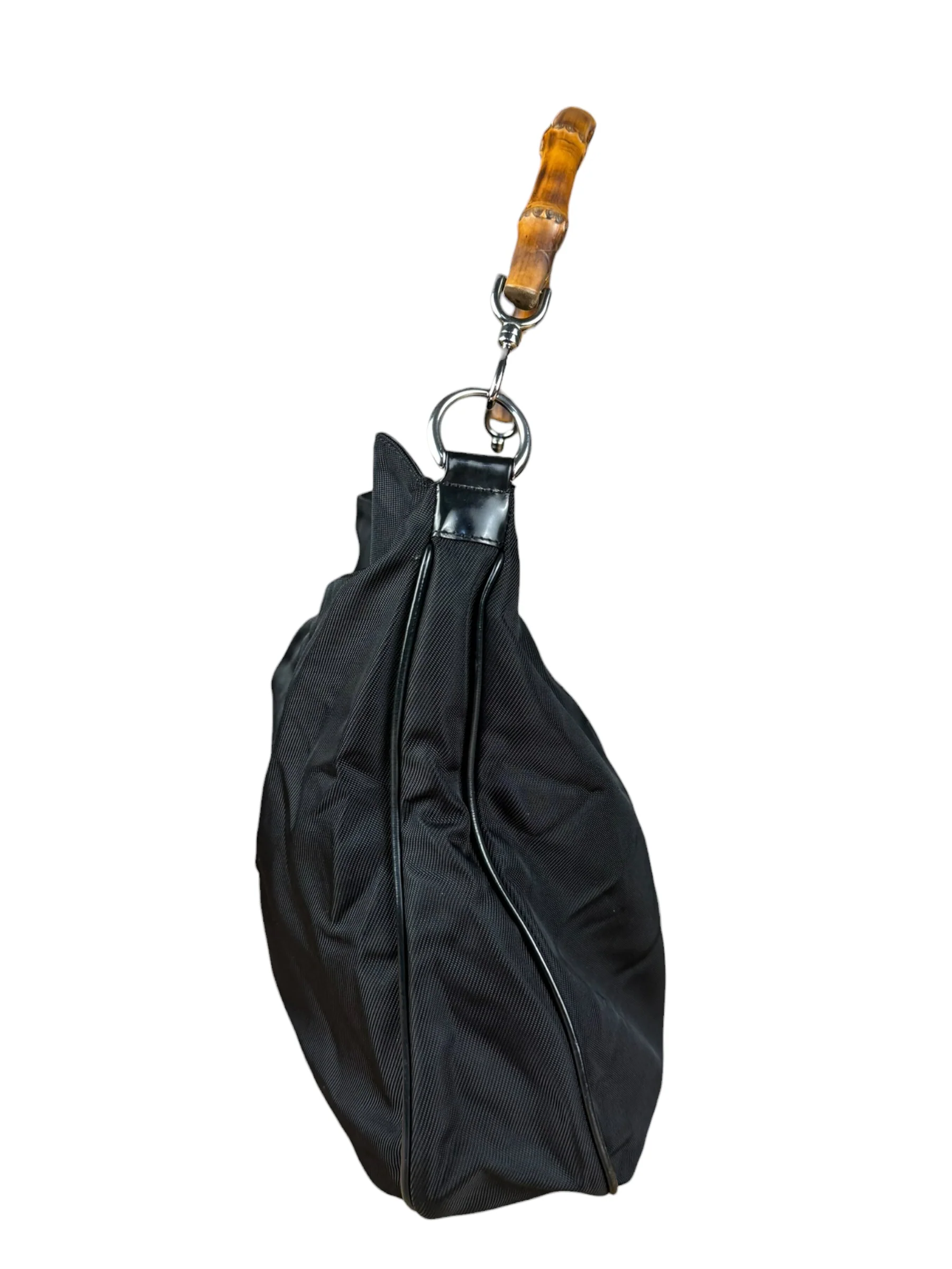 Gucci Vintage Black Canvas Bamboo Handle Bag - Image 5
