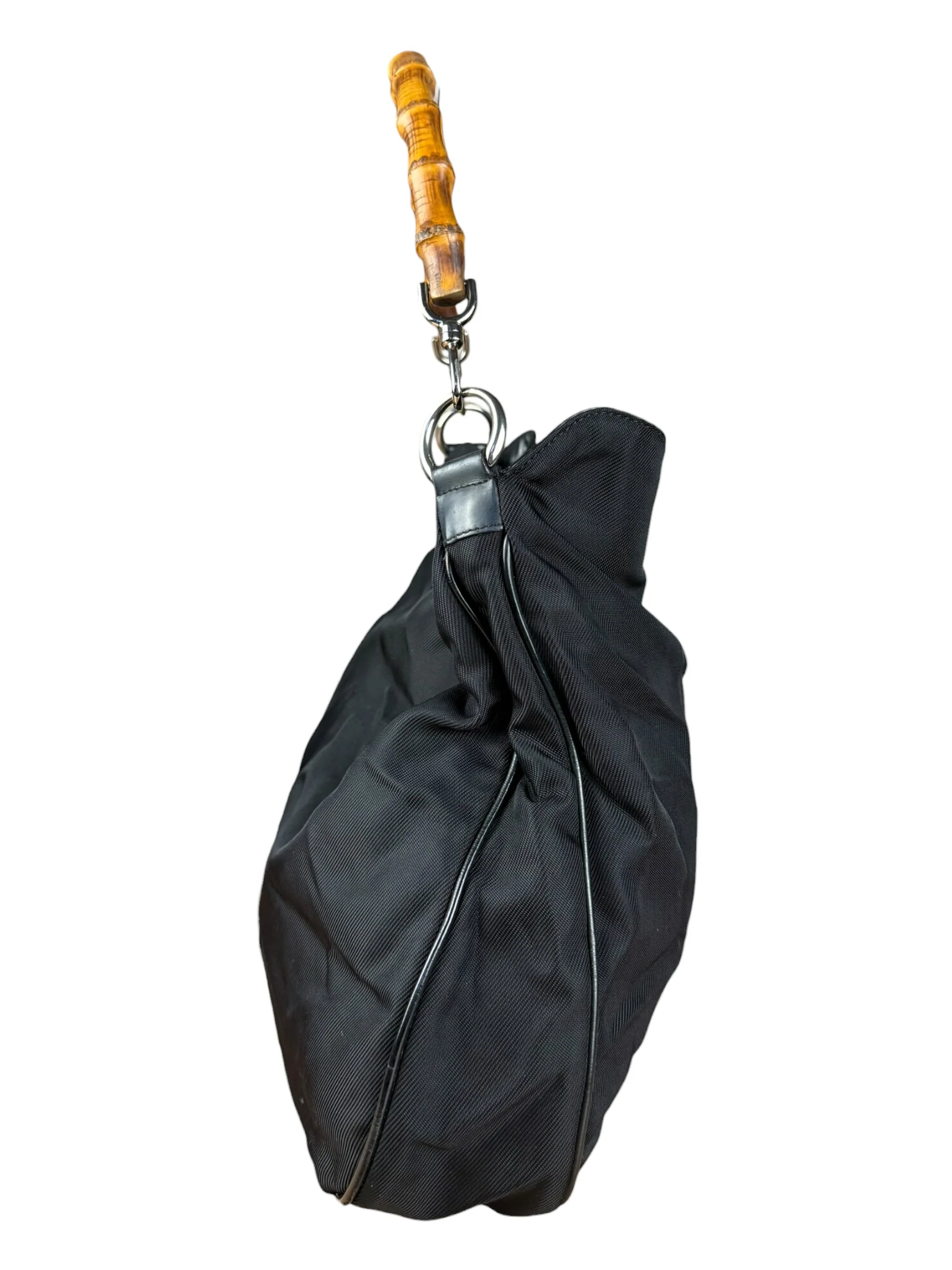 Gucci Vintage Black Canvas Bamboo Handle Bag - Image 6