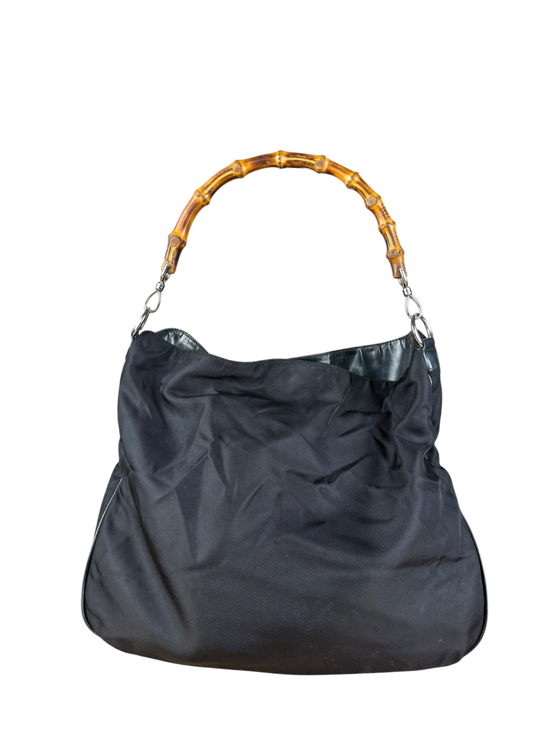 Gucci Vintage Black Canvas Bamboo Handle Bag - Image 7