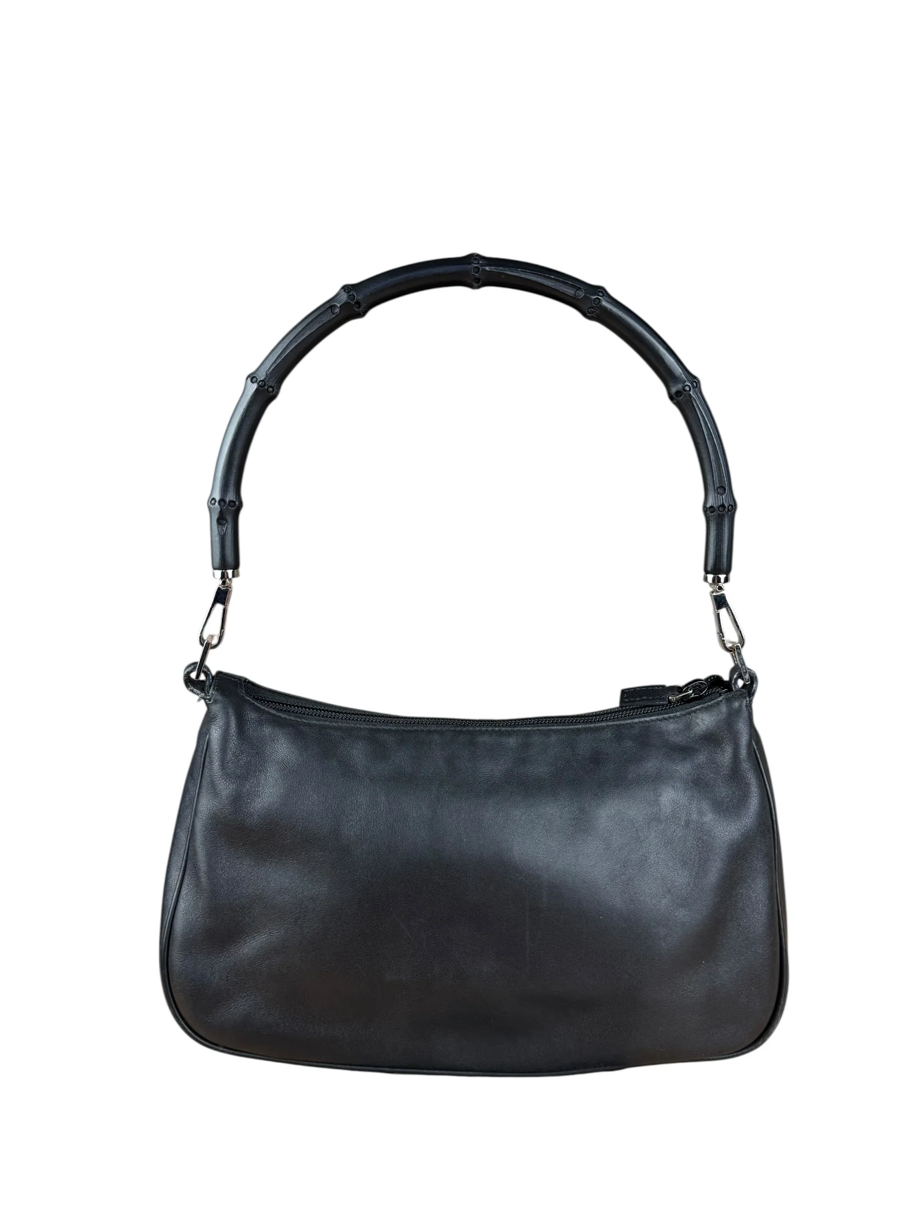 Gucci Vintage Black Leather Bamboo Shoulder Bag - Image 10