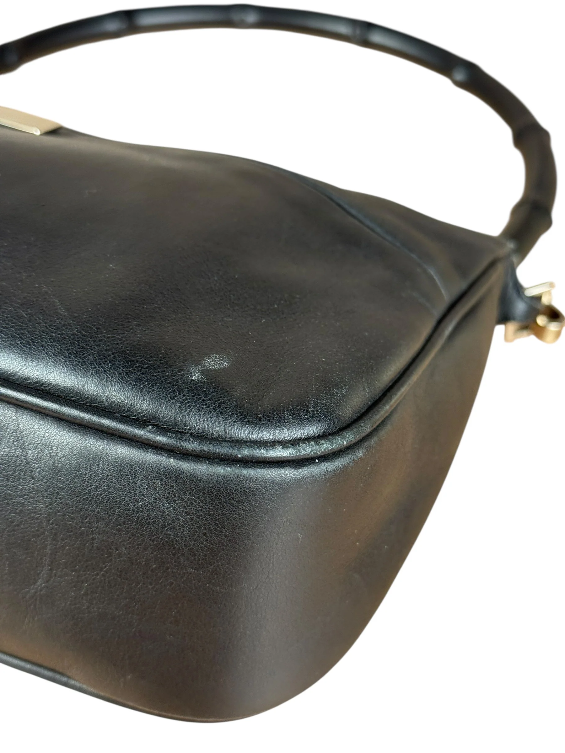 Gucci Vintage Black Leather Bamboo Shoulder Bag - Image 15
