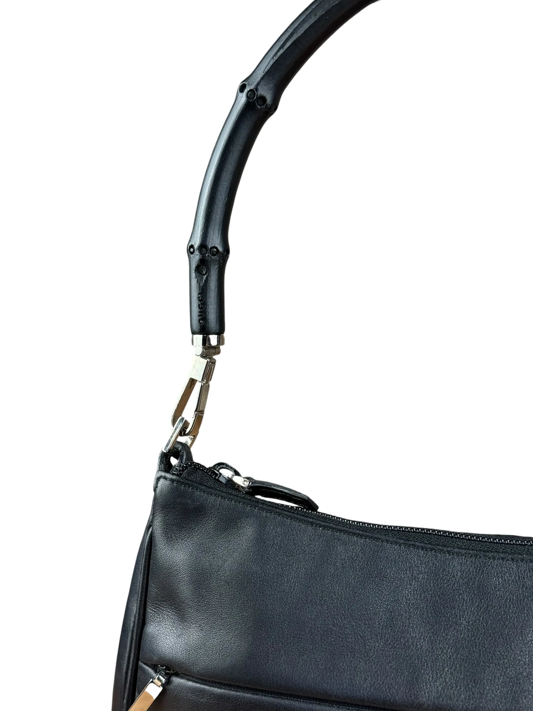 Gucci Vintage Black Leather Bamboo Shoulder Bag - Image 5