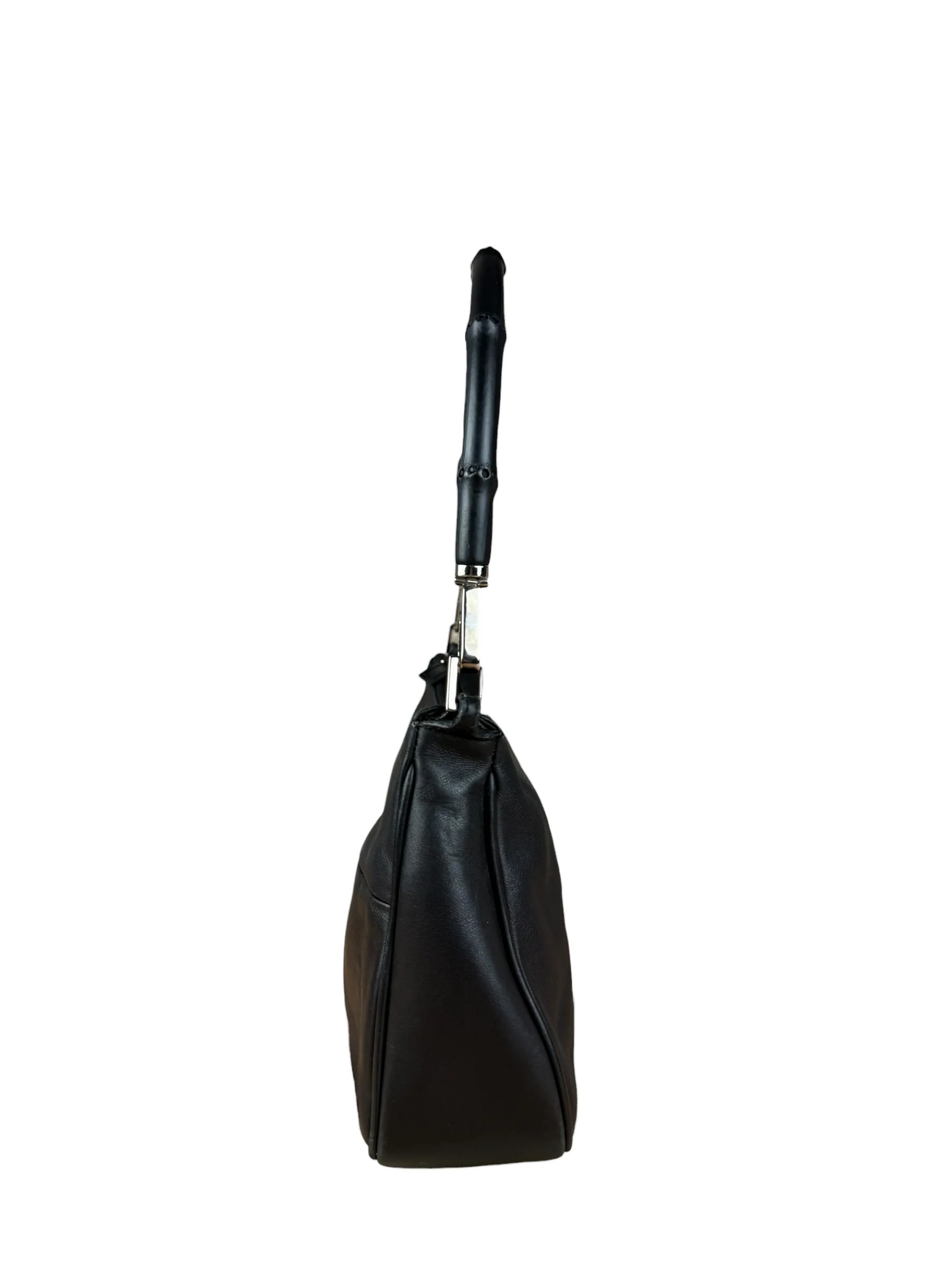 Gucci Vintage Black Leather Bamboo Shoulder Bag - Image 7
