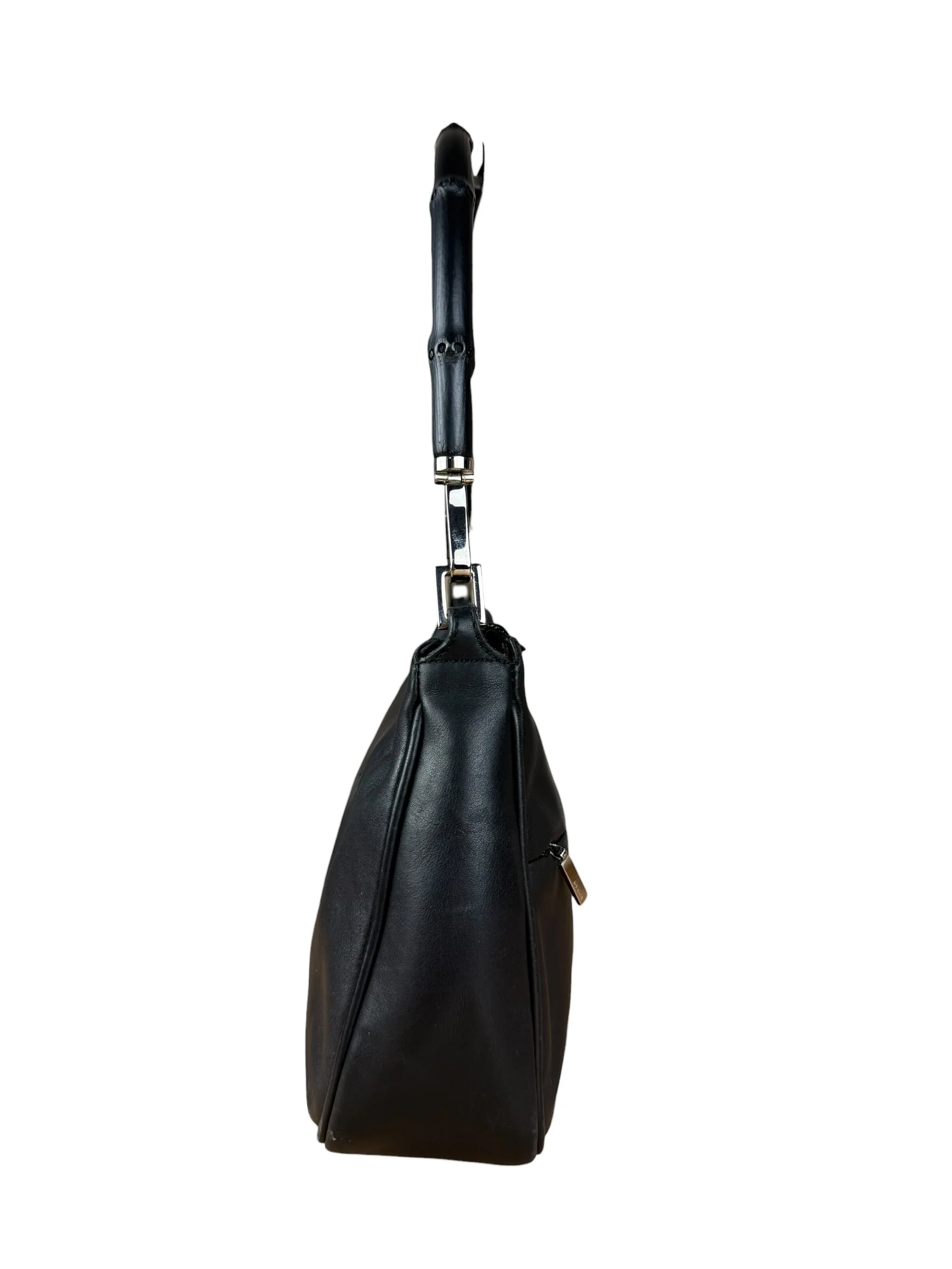 Gucci Vintage Black Leather Bamboo Shoulder Bag - Image 8