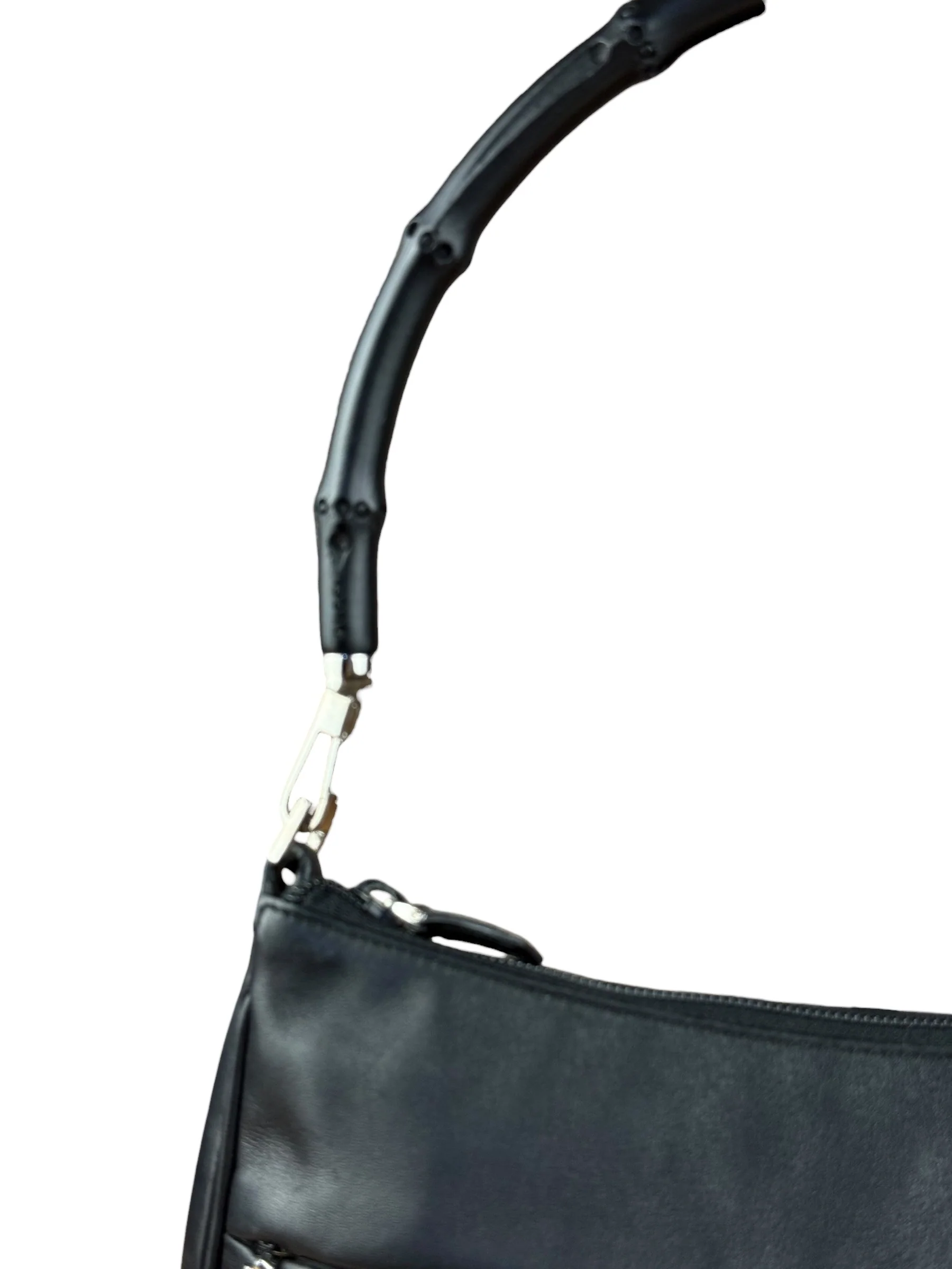 Gucci Vintage Black Leather Bamboo Shoulder Bag - Image 9