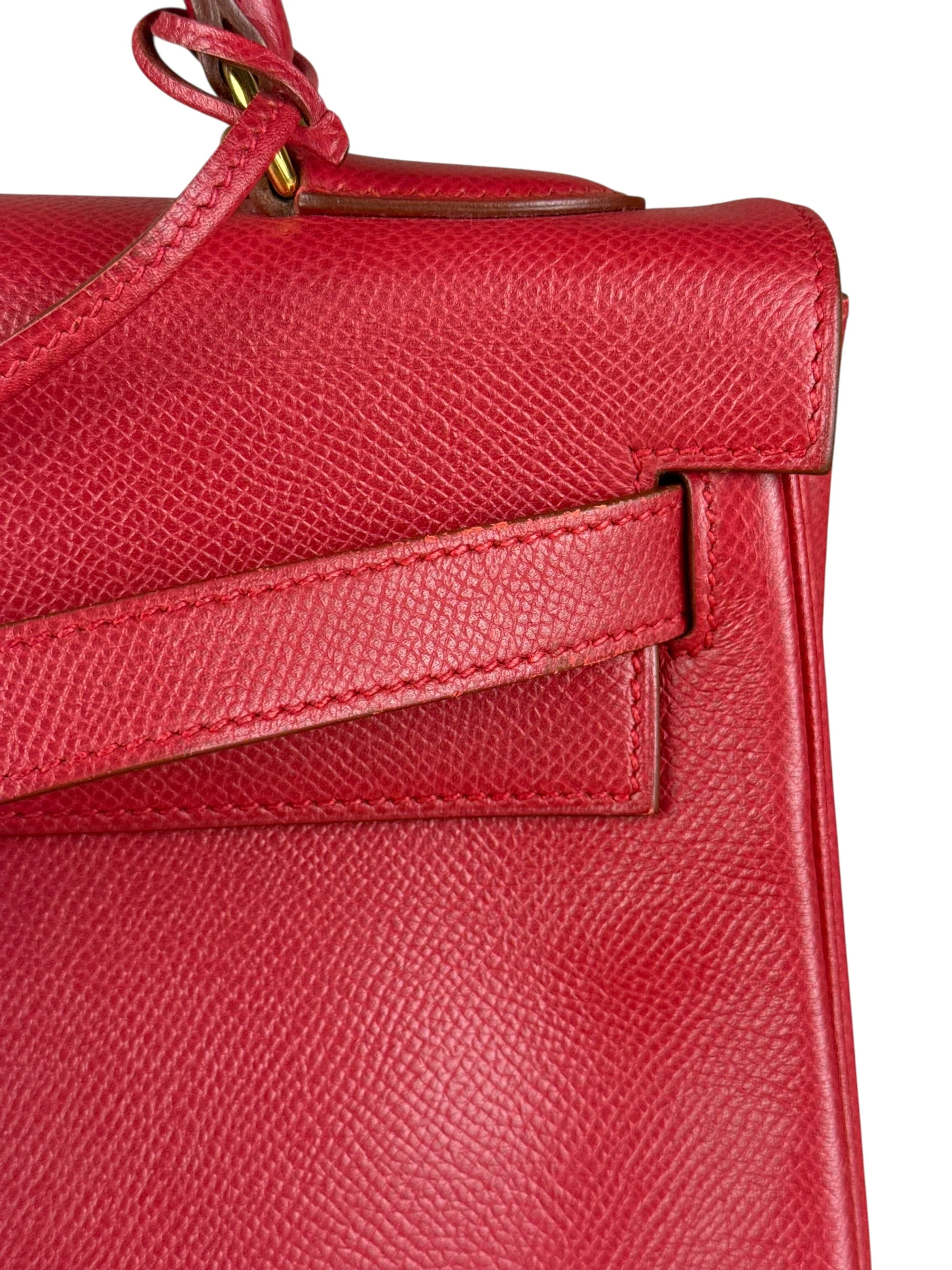 Hermes Kelly 32 Courchevel Rouge Vif Gold Handbag 1997 - Image 10