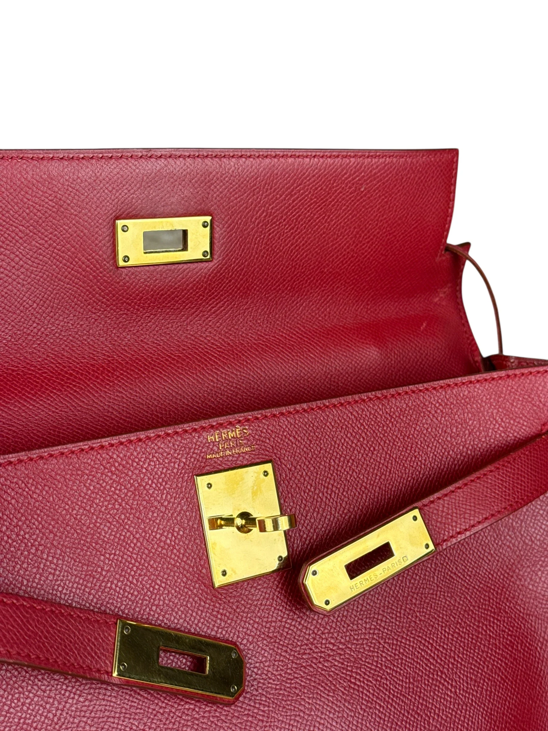 Hermes Kelly 32 Courchevel Rouge Vif Gold Handbag 1997 - Image 11