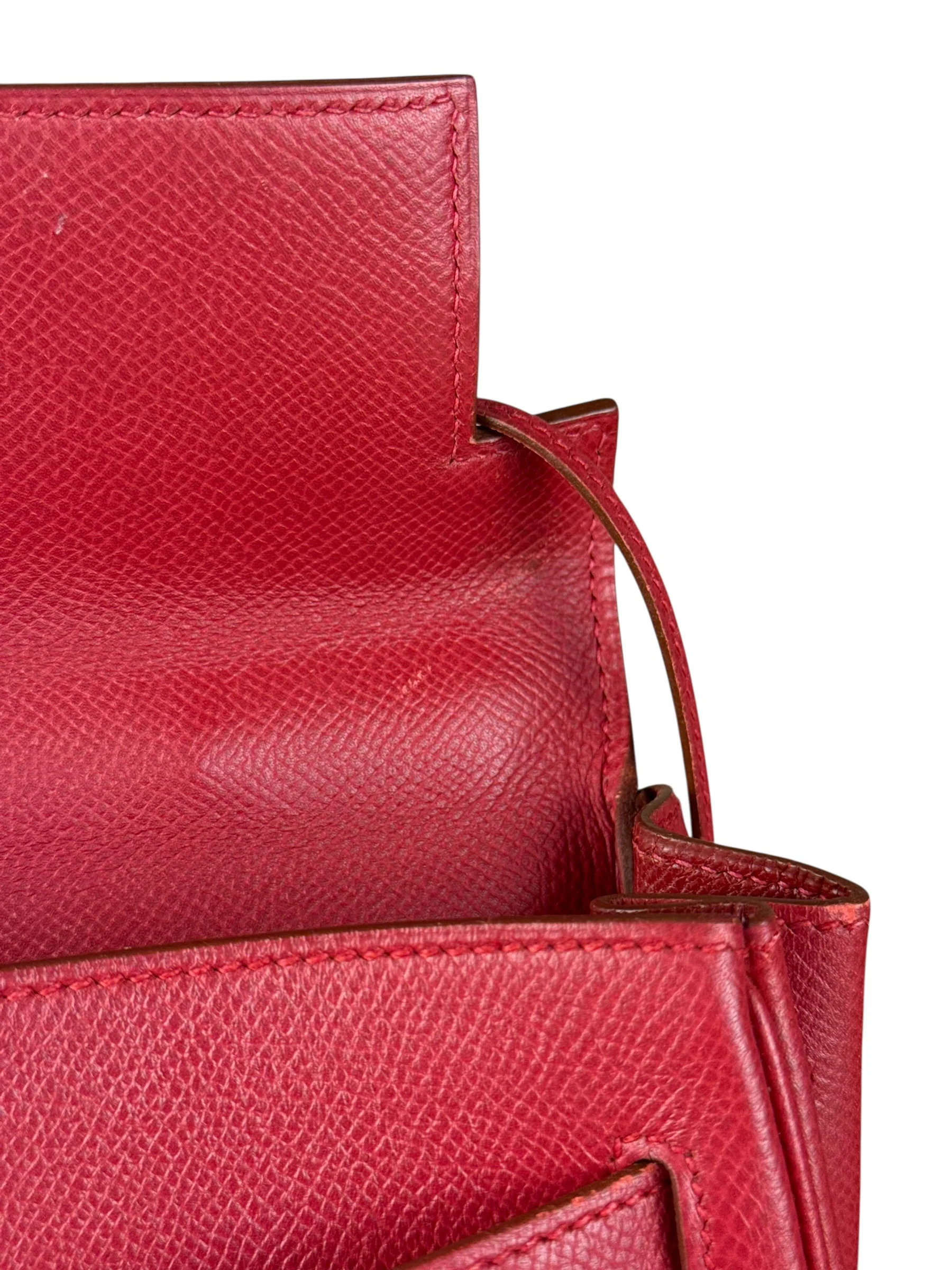 Hermes Kelly 32 Courchevel Rouge Vif Gold Handbag 1997 - Image 12