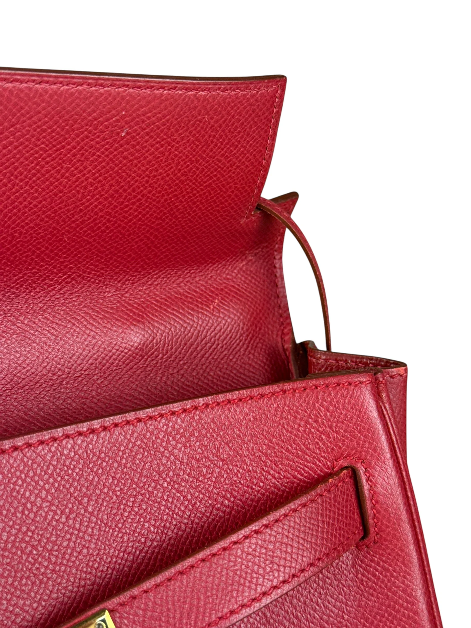 Hermes Kelly 32 Courchevel Rouge Vif Gold Handbag 1997 - Image 13