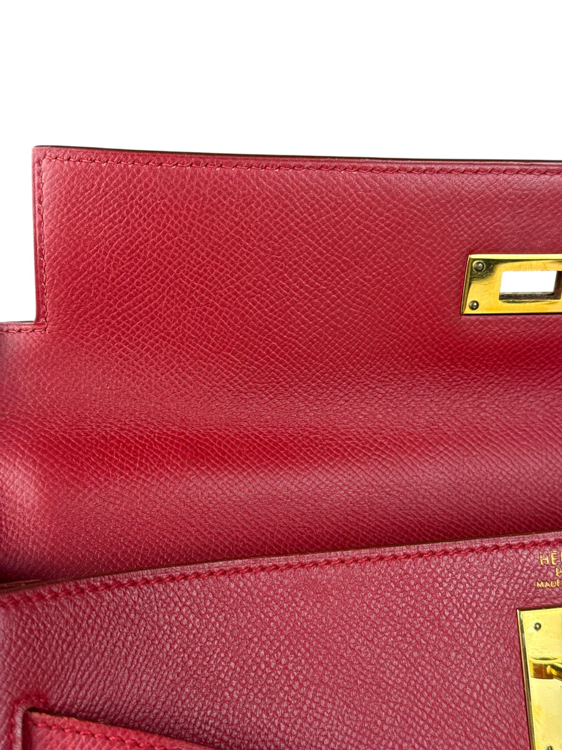Hermes Kelly 32 Courchevel Rouge Vif Gold Handbag 1997 - Image 14