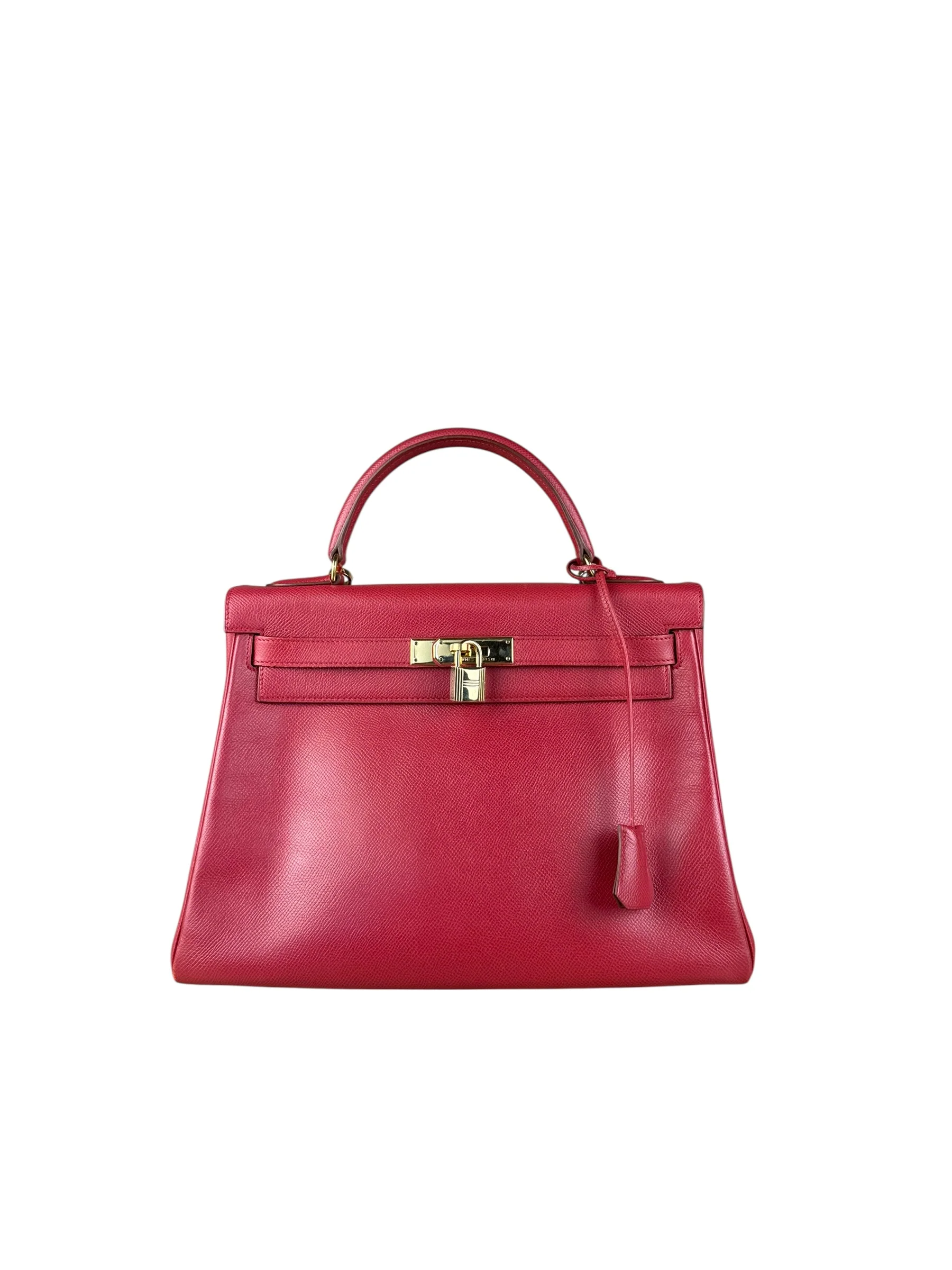 Hermes Kelly 32 Courchevel Rouge Vif Gold Handbag 1997 - Image 16