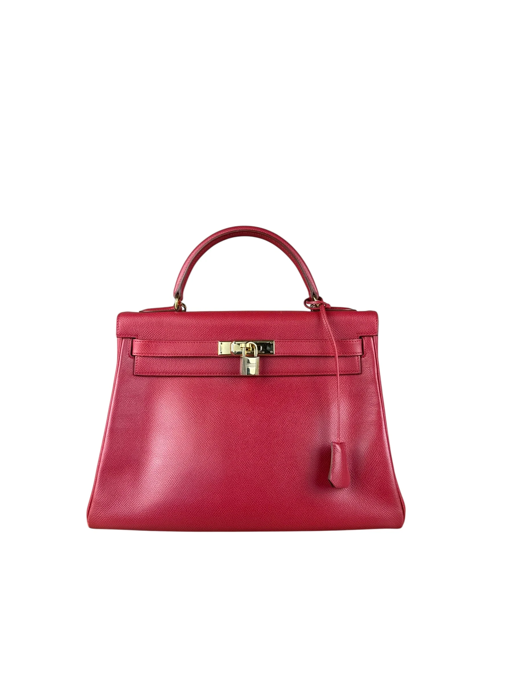 Hermes Kelly 32 Courchevel Rouge Vif Gold Handbag 1997 - Image 17