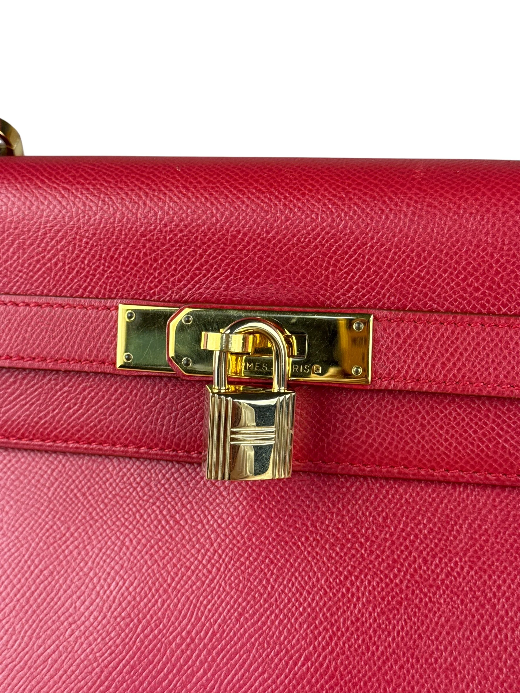 Hermes Kelly 32 Courchevel Rouge Vif Gold Handbag 1997 - Image 19