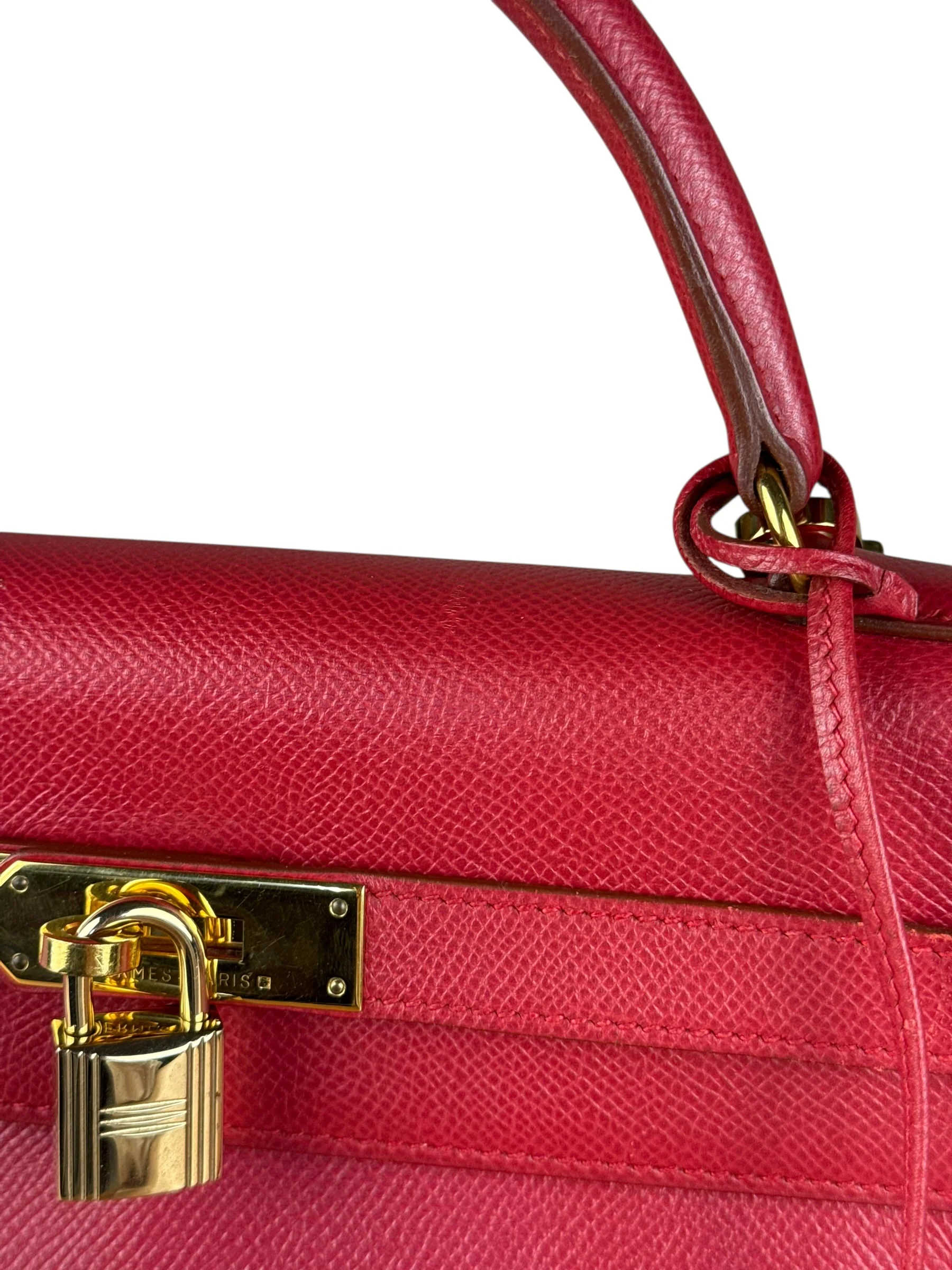 Hermes Kelly 32 Courchevel Rouge Vif Gold Handbag 1997 - Image 20