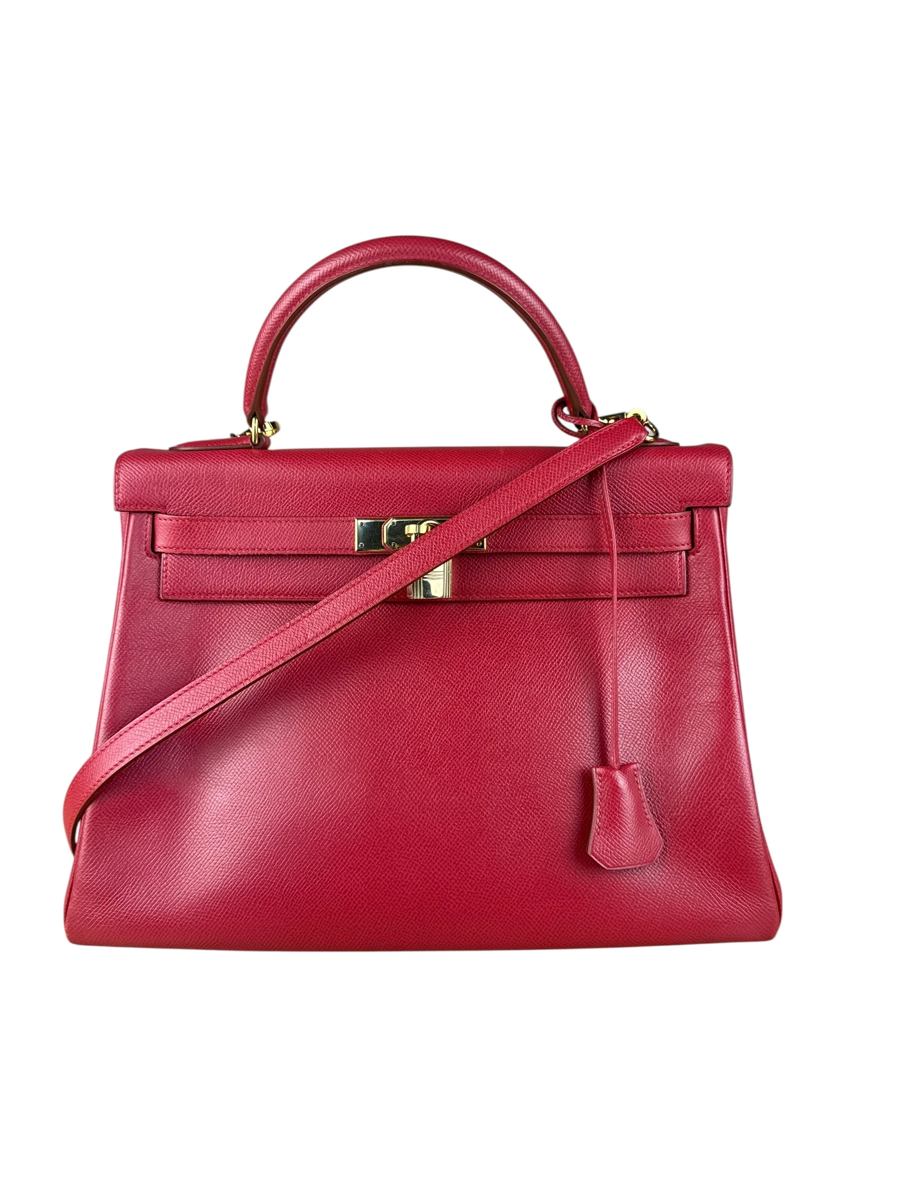 Hermes Kelly 32 Courchevel Rouge Vif Gold Handbag 1997 - Image 22