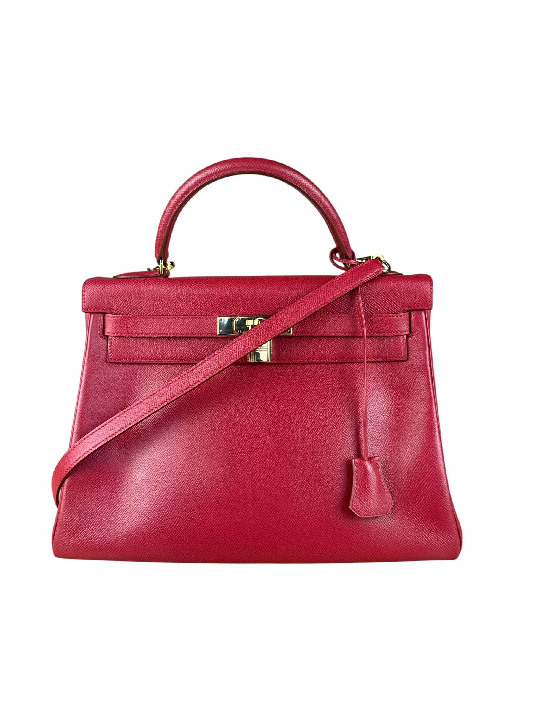 Hermes Kelly 32 Courchevel Rouge Vif Gold Handbag 1997 - Image 23