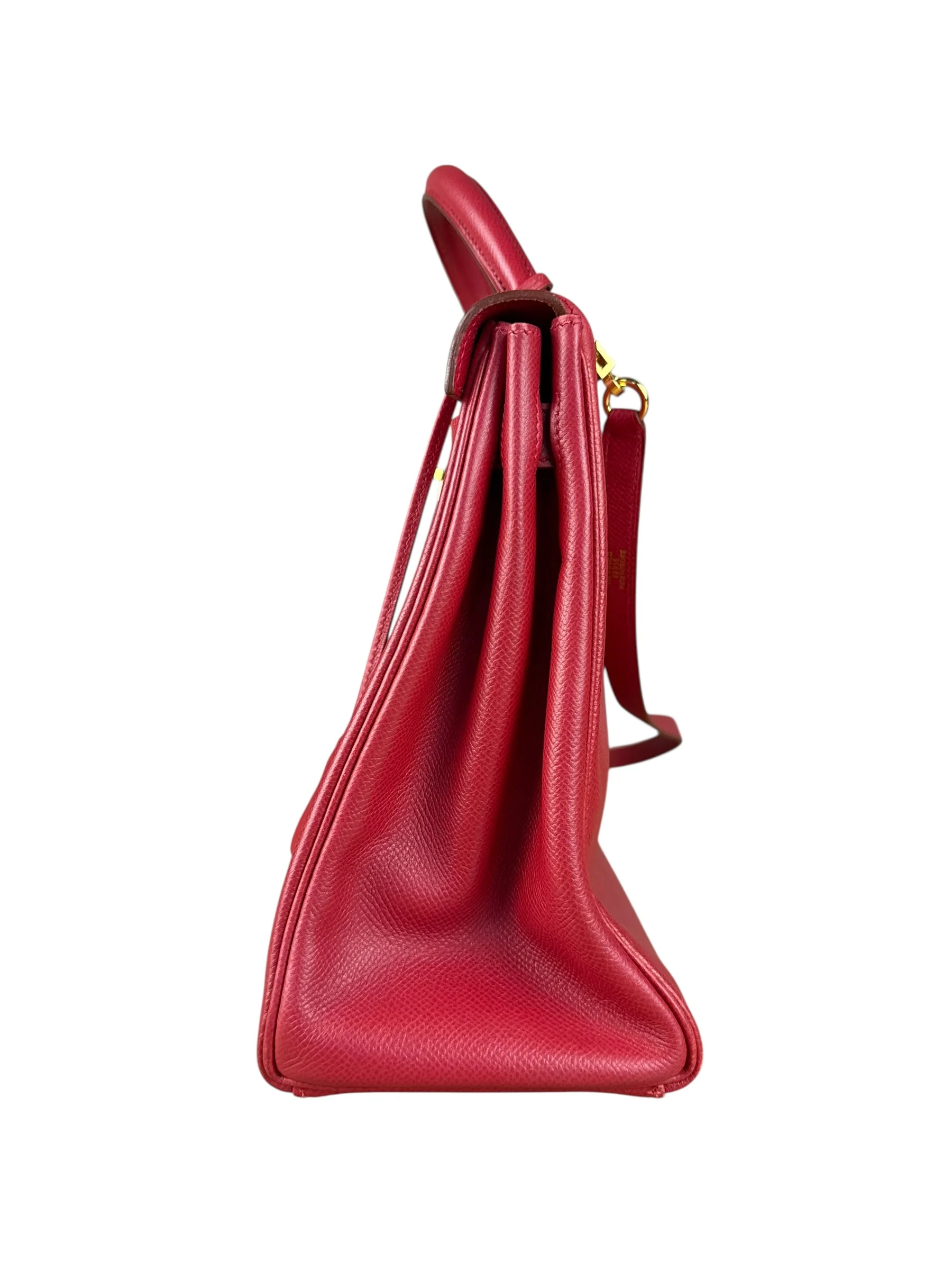 Hermes Kelly 32 Courchevel Rouge Vif Gold Handbag 1997 - Image 24