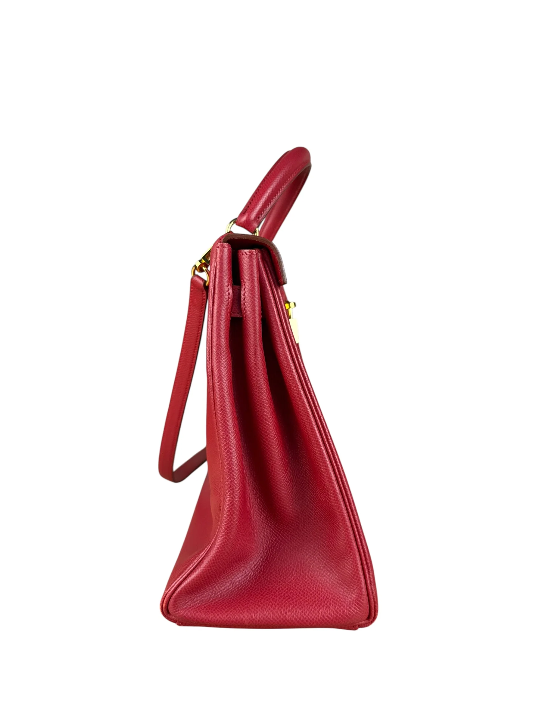 Hermes Kelly 32 Courchevel Rouge Vif Gold Handbag 1997 - Image 27