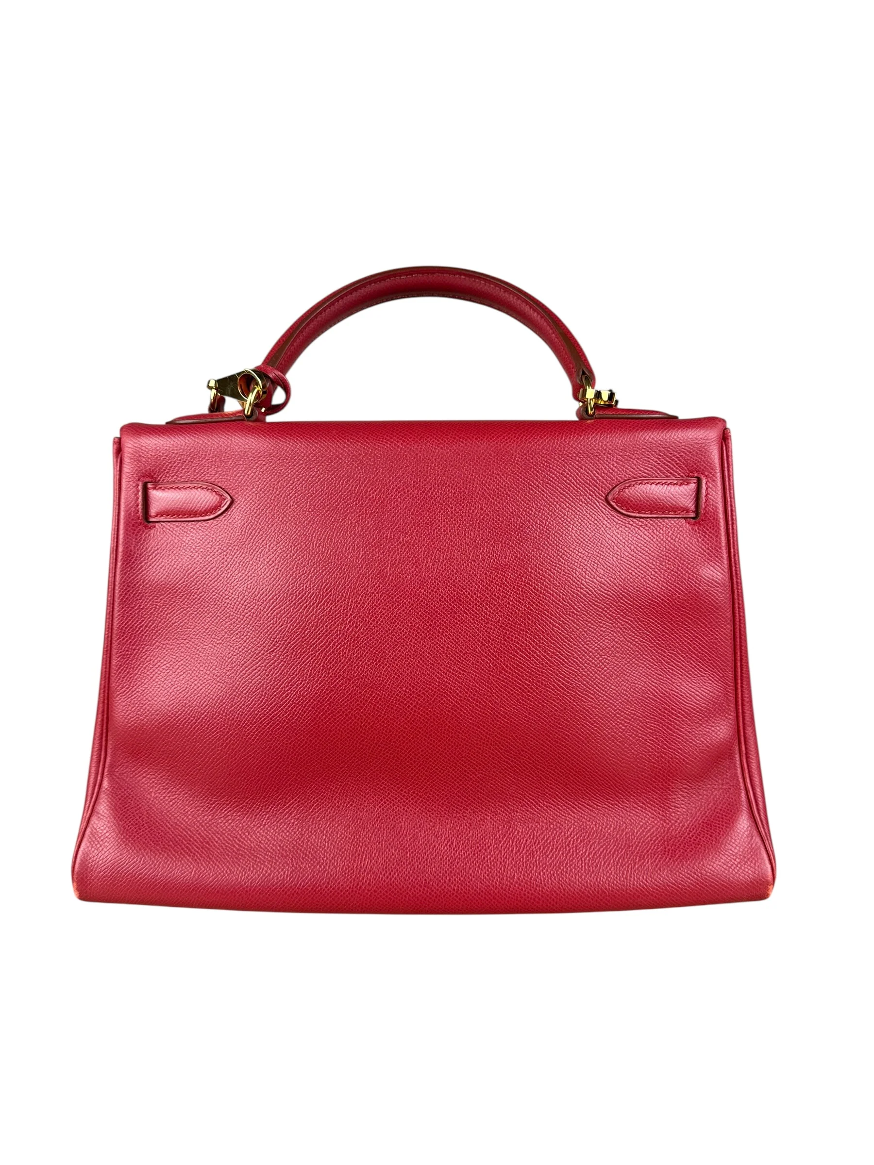 Hermes Kelly 32 Courchevel Rouge Vif Gold Handbag 1997 - Image 28