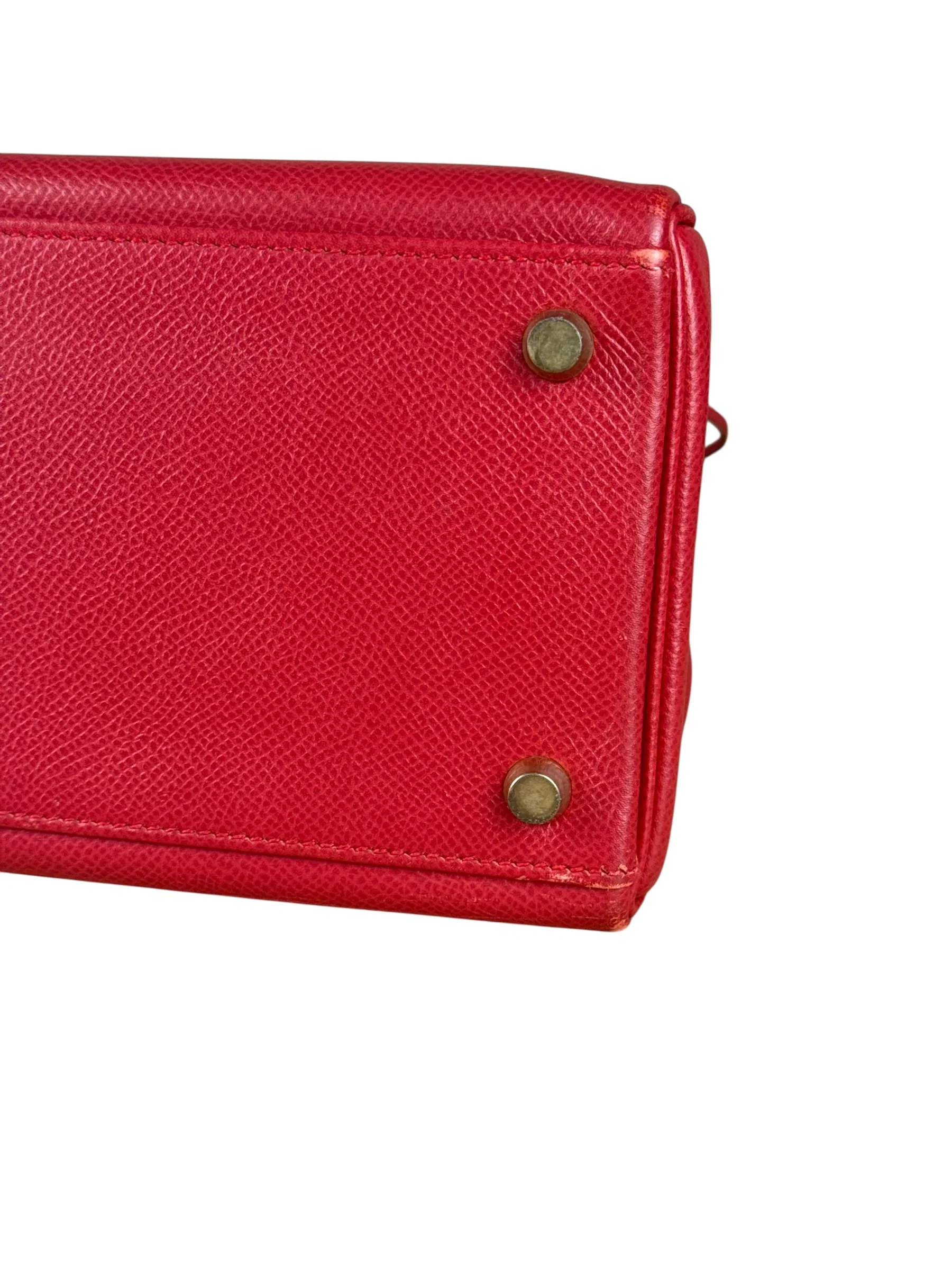 Hermes Kelly 32 Courchevel Rouge Vif Gold Handbag 1997 - Image 31