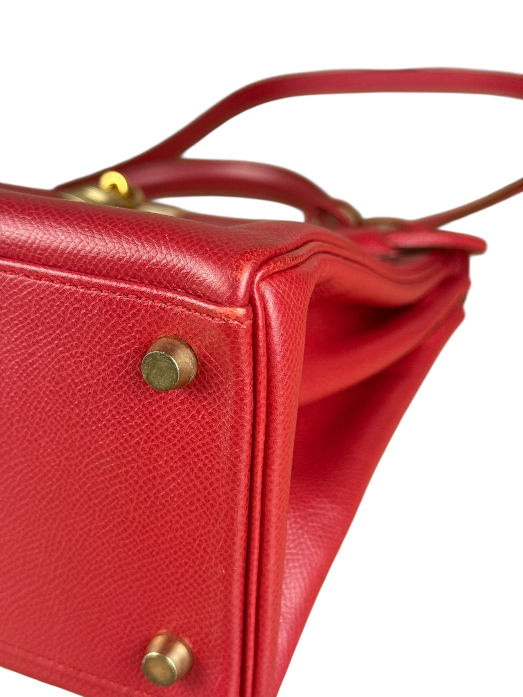 Hermes Kelly 32 Courchevel Rouge Vif Gold Handbag 1997 - Image 33