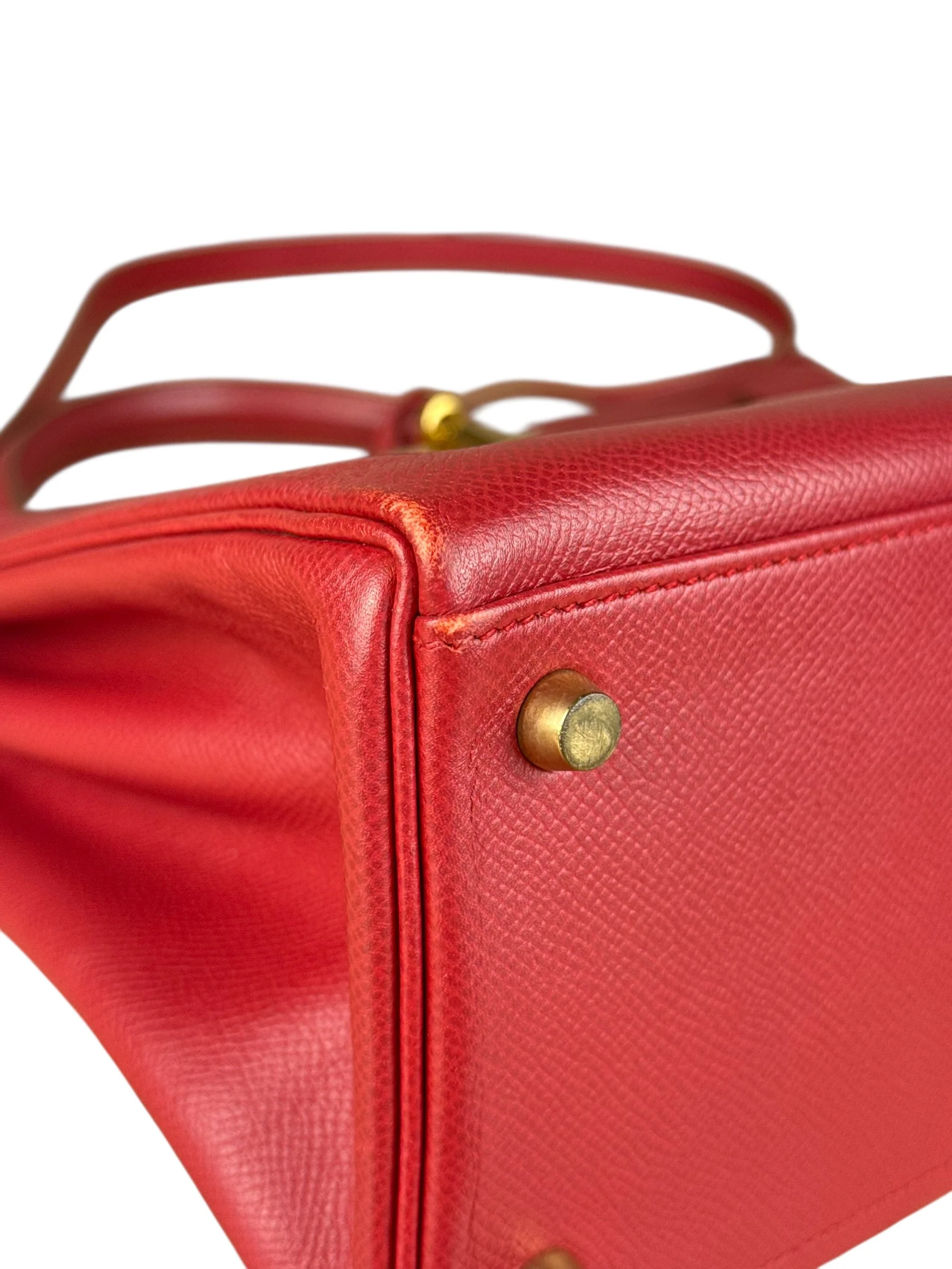 Hermes Kelly 32 Courchevel Rouge Vif Gold Handbag 1997 - Image 34