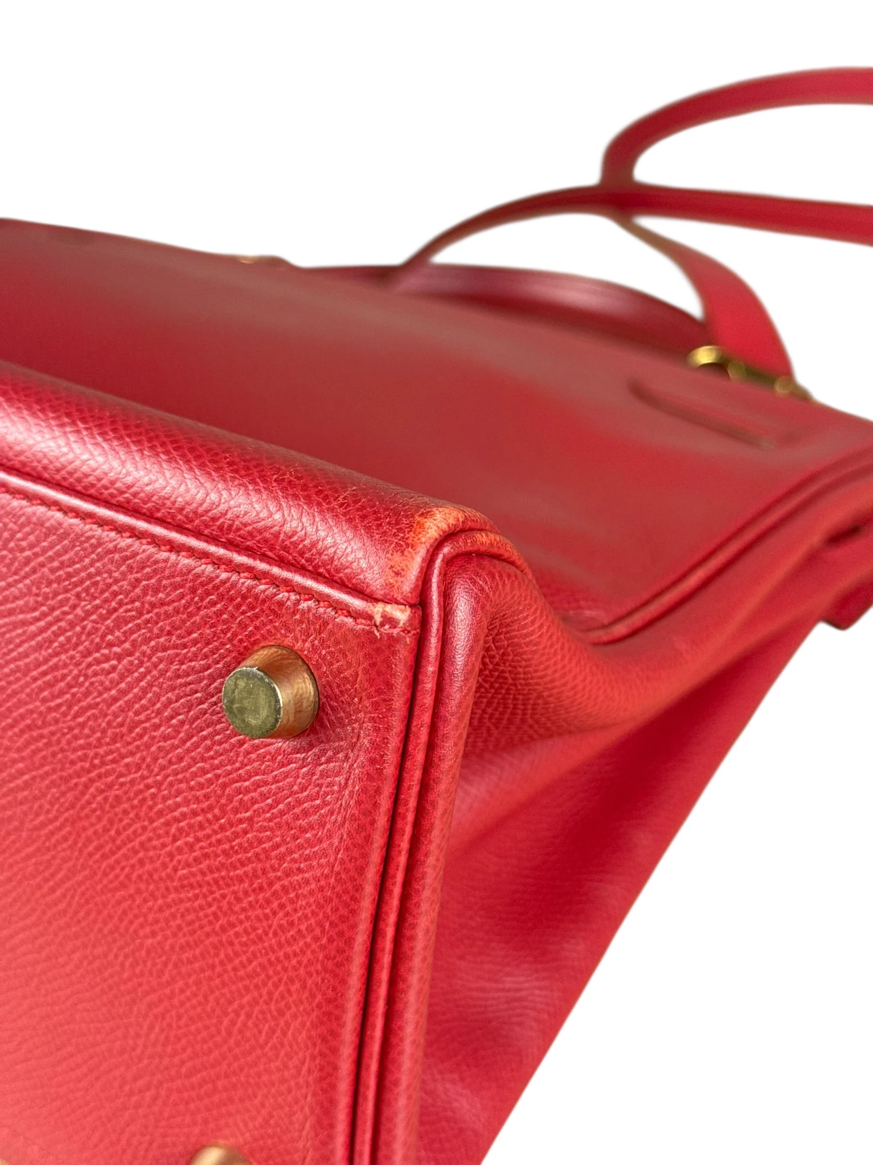 Hermes Kelly 32 Courchevel Rouge Vif Gold Handbag 1997 - Image 35