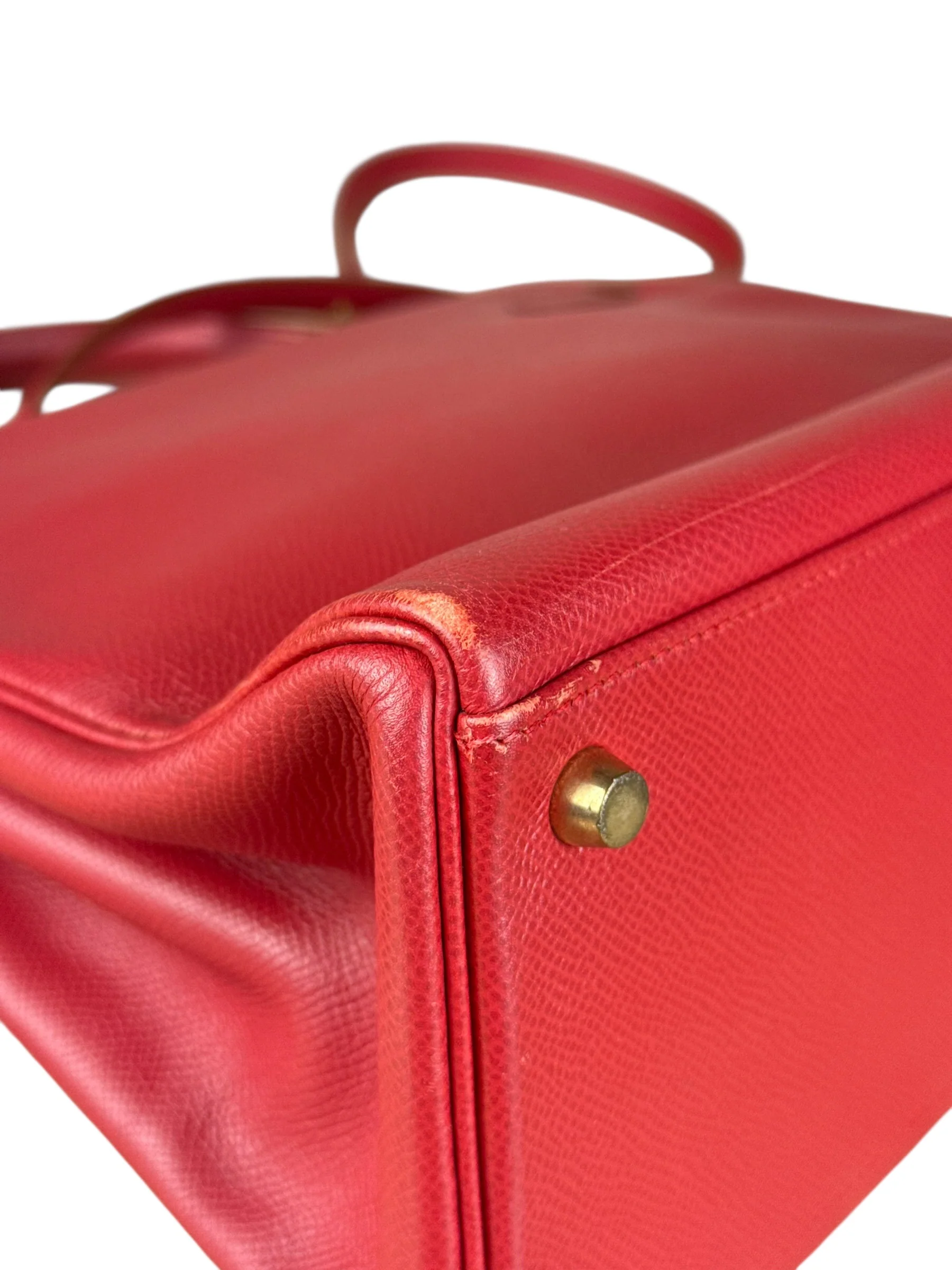 Hermes Kelly 32 Courchevel Rouge Vif Gold Handbag 1997 - Image 36