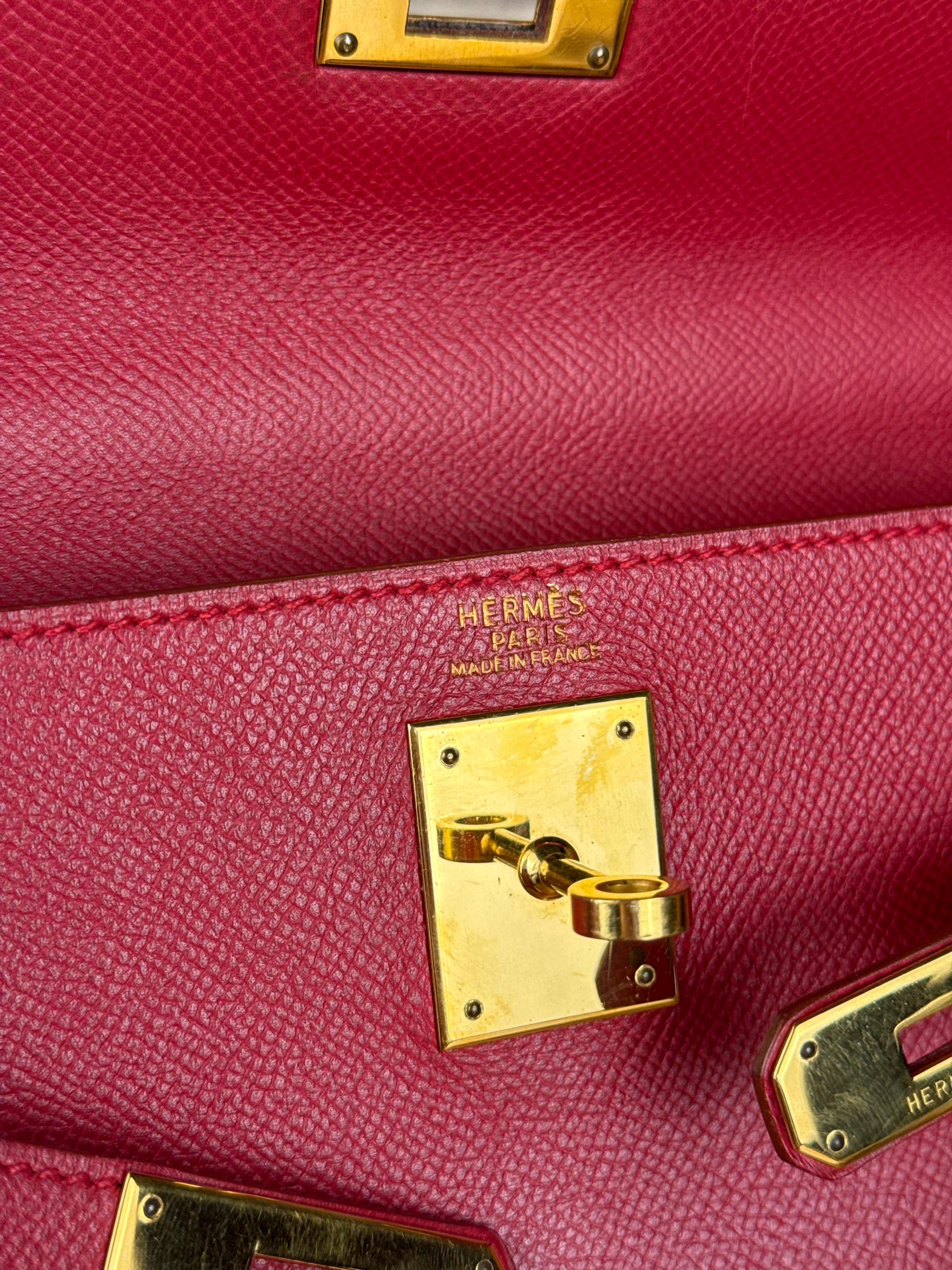 Hermes Kelly 32 Courchevel Rouge Vif Gold Handbag 1997 - Image 39