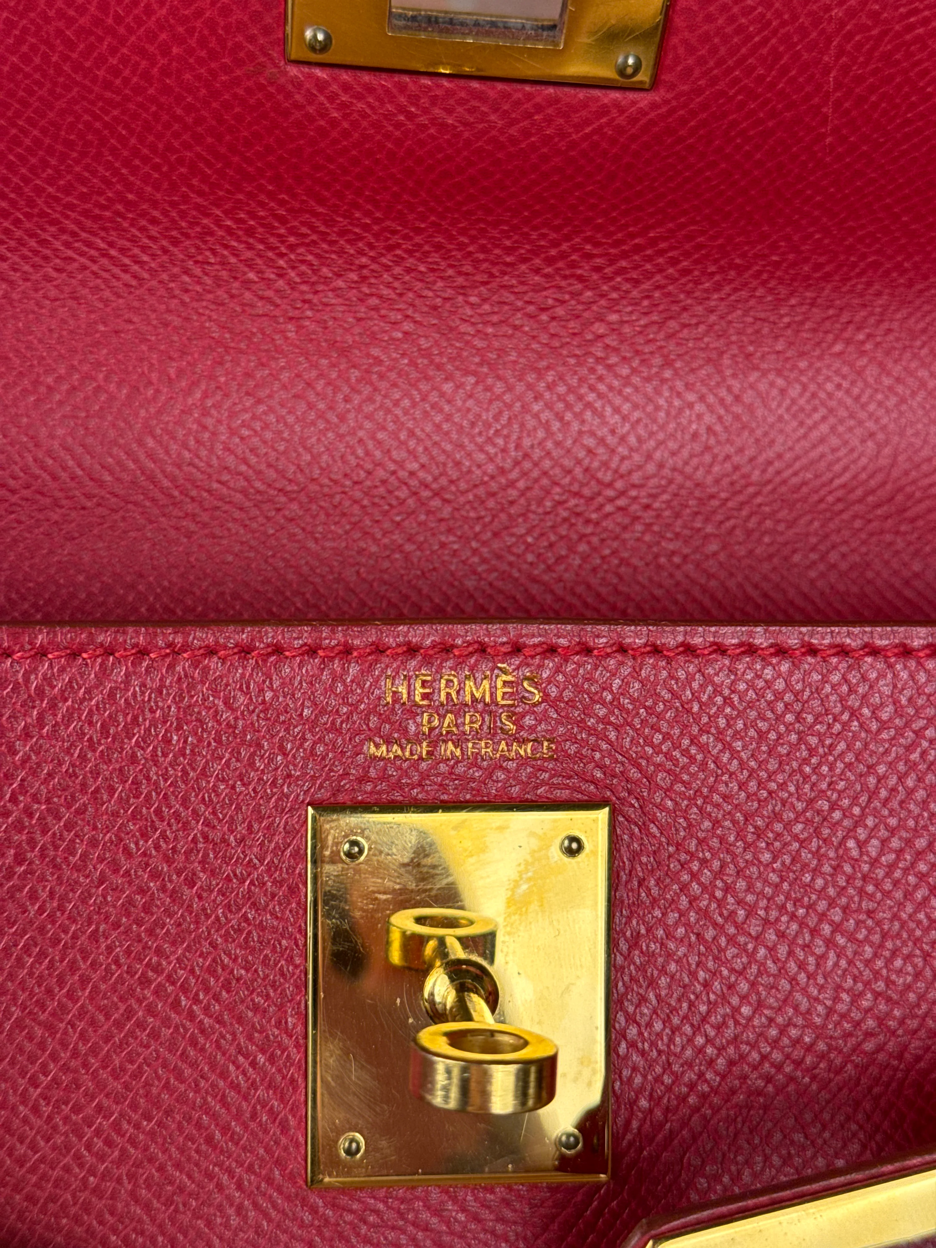 Hermes Kelly 32 Courchevel Rouge Vif Gold Handbag 1997 - Image 40