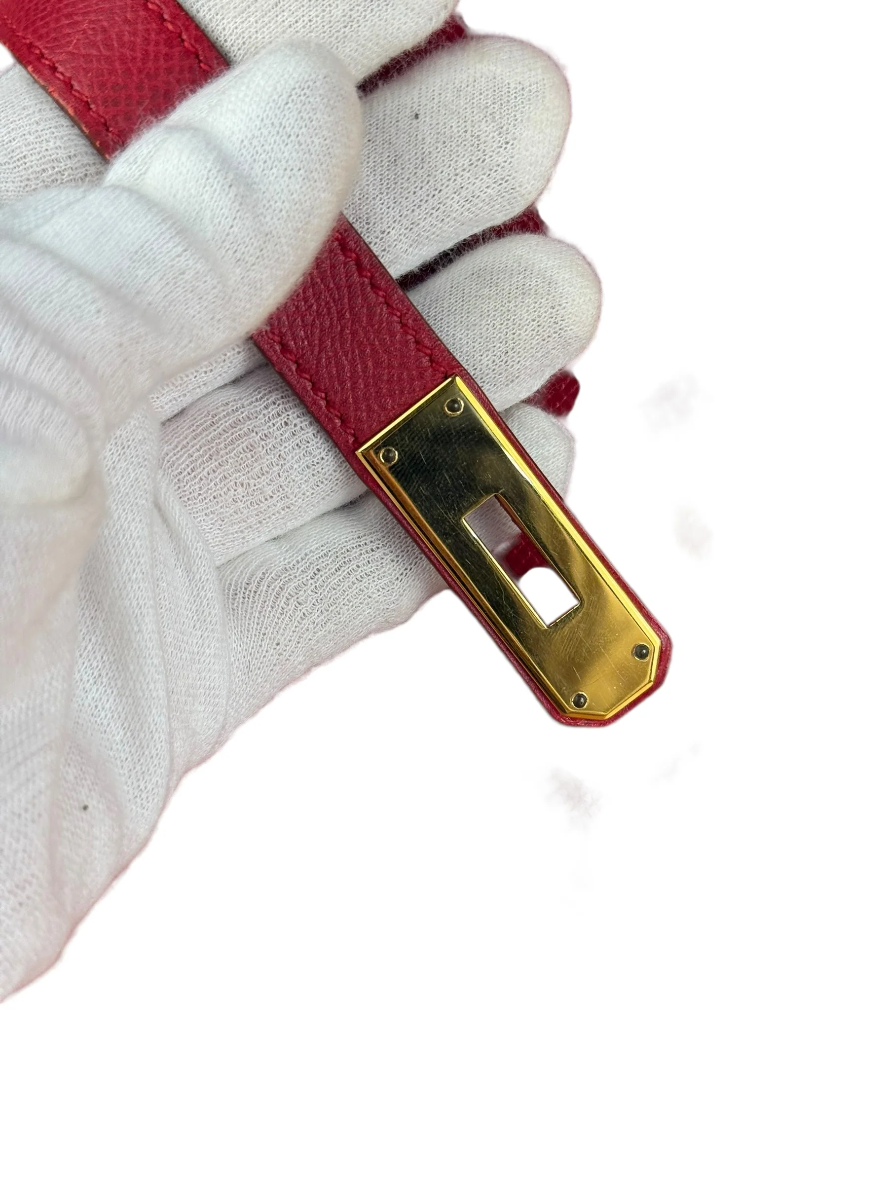 Hermes Kelly 32 Courchevel Rouge Vif Gold Handbag 1997 - Image 7