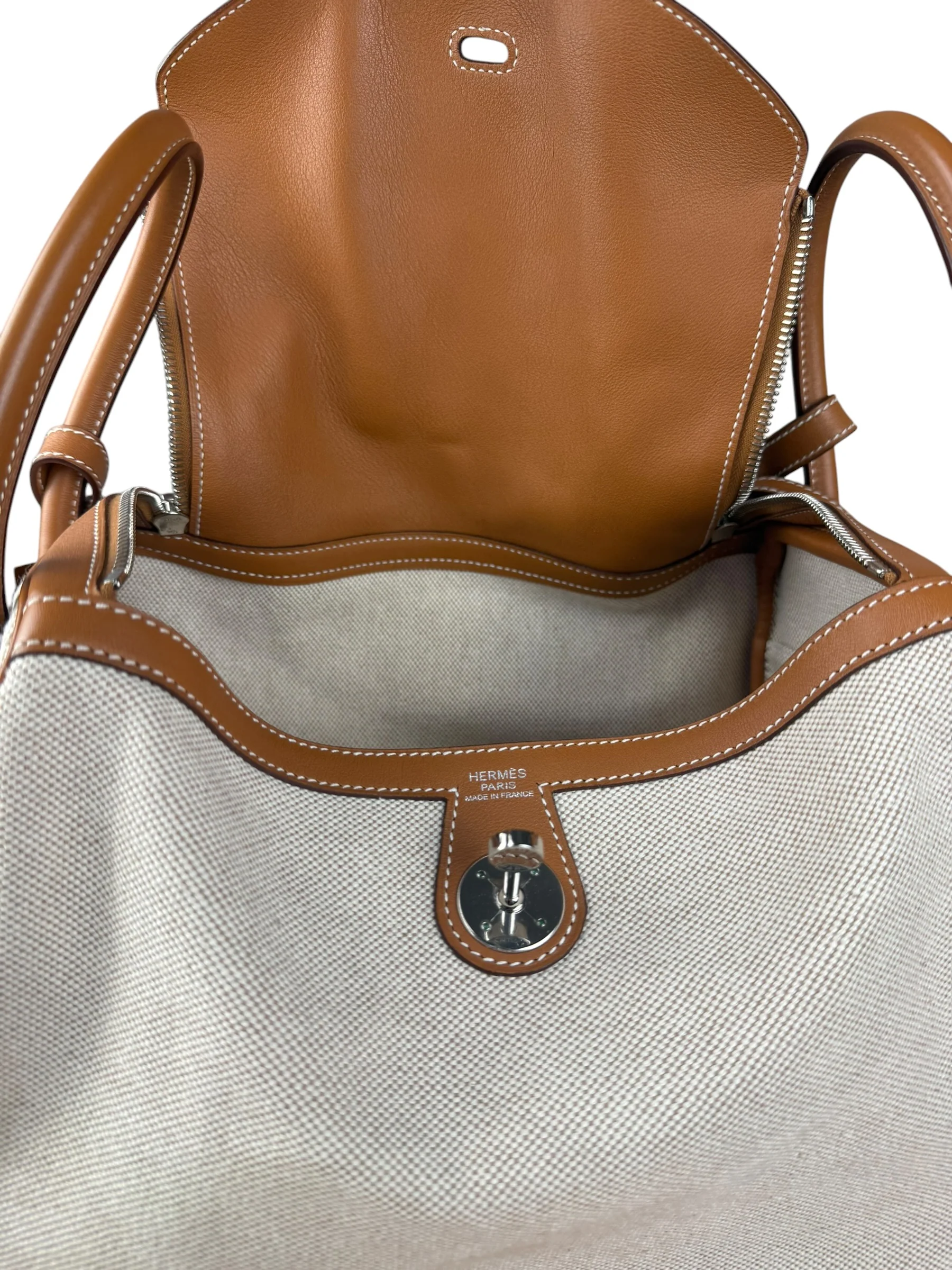 Hermes Toile Swift Canvas/Leather Lindy 30 Beige/Brown 2007 - Image 18