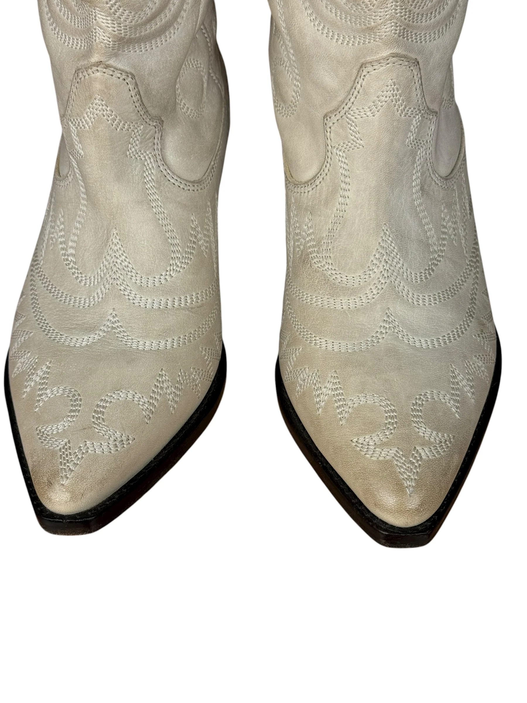Isabel Marant White Distress Leather Western Boots - Image 10