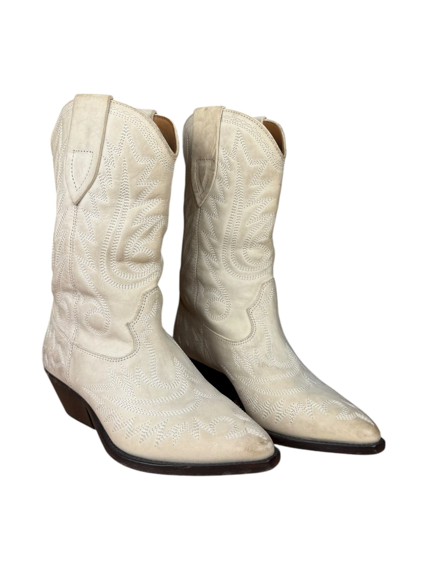Isabel Marant White Distress Leather Western Boots - Image 3