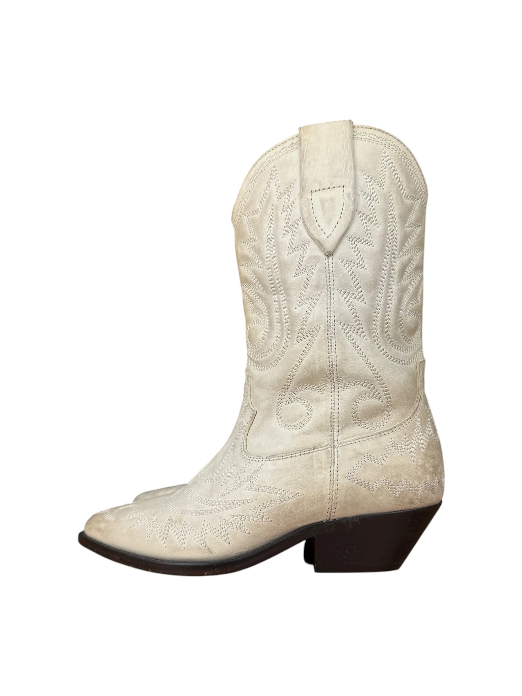 Isabel Marant White Distress Leather Western Boots - Image 4