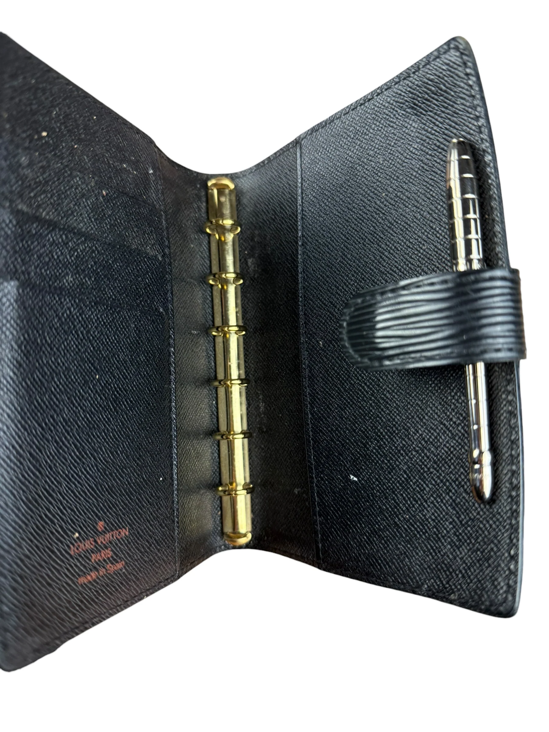 Louis Vuitton Black Epi Agenda & Silver Pen - Image 8