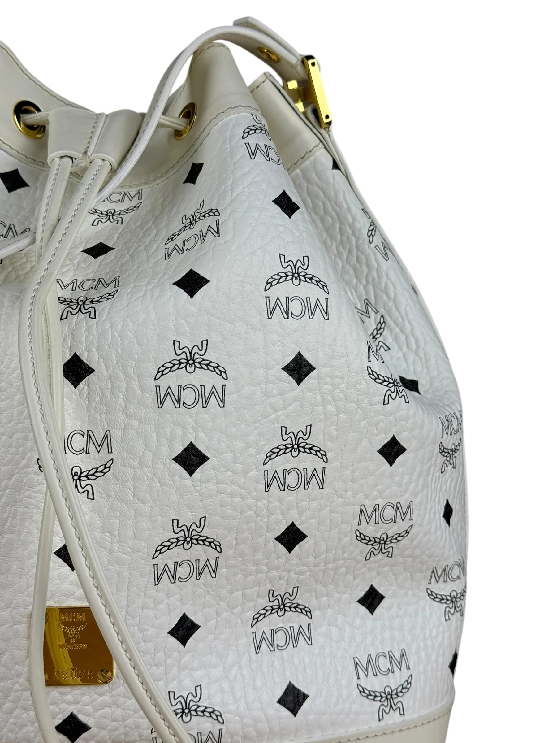 MCM Monogram White Bucket Shoulder Bag - Image 3