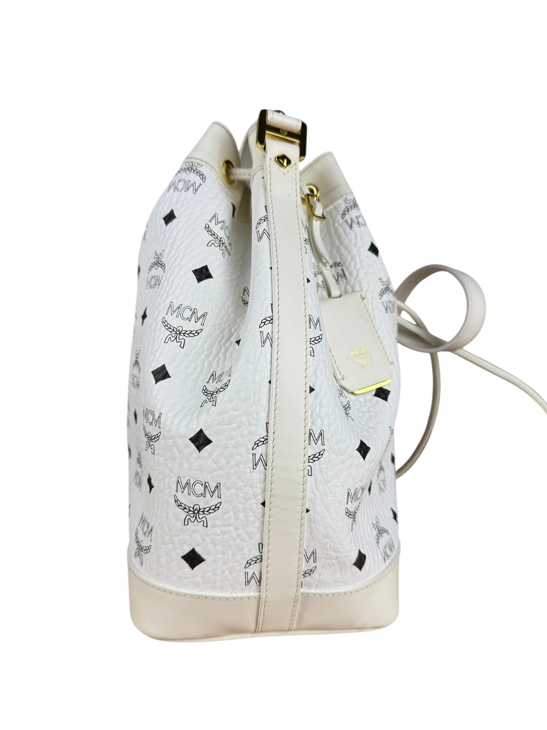 MCM Monogram White Bucket Shoulder Bag - Image 9